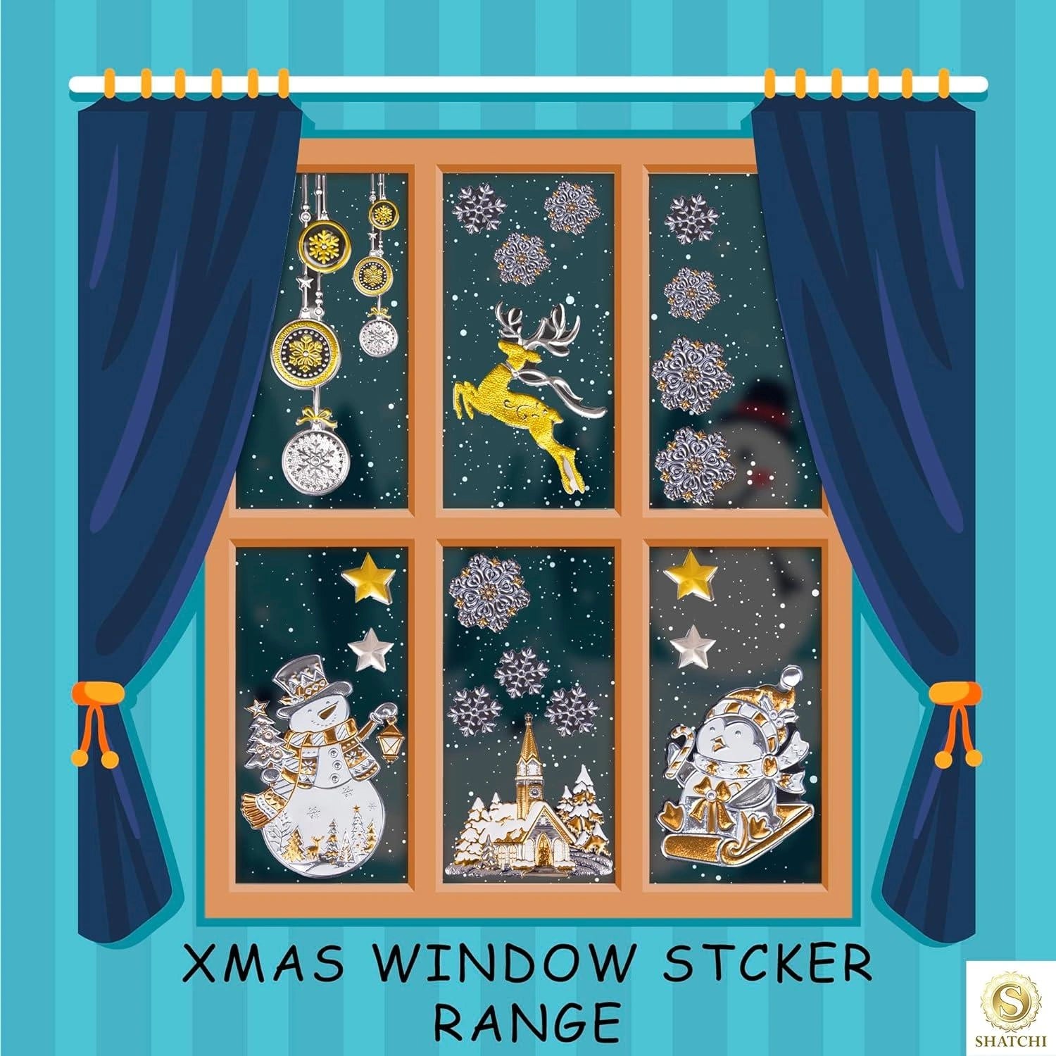 4 Christmas Window Stickers 3D Santa Snowflake Snowman Reusable Decal Xmas Decor