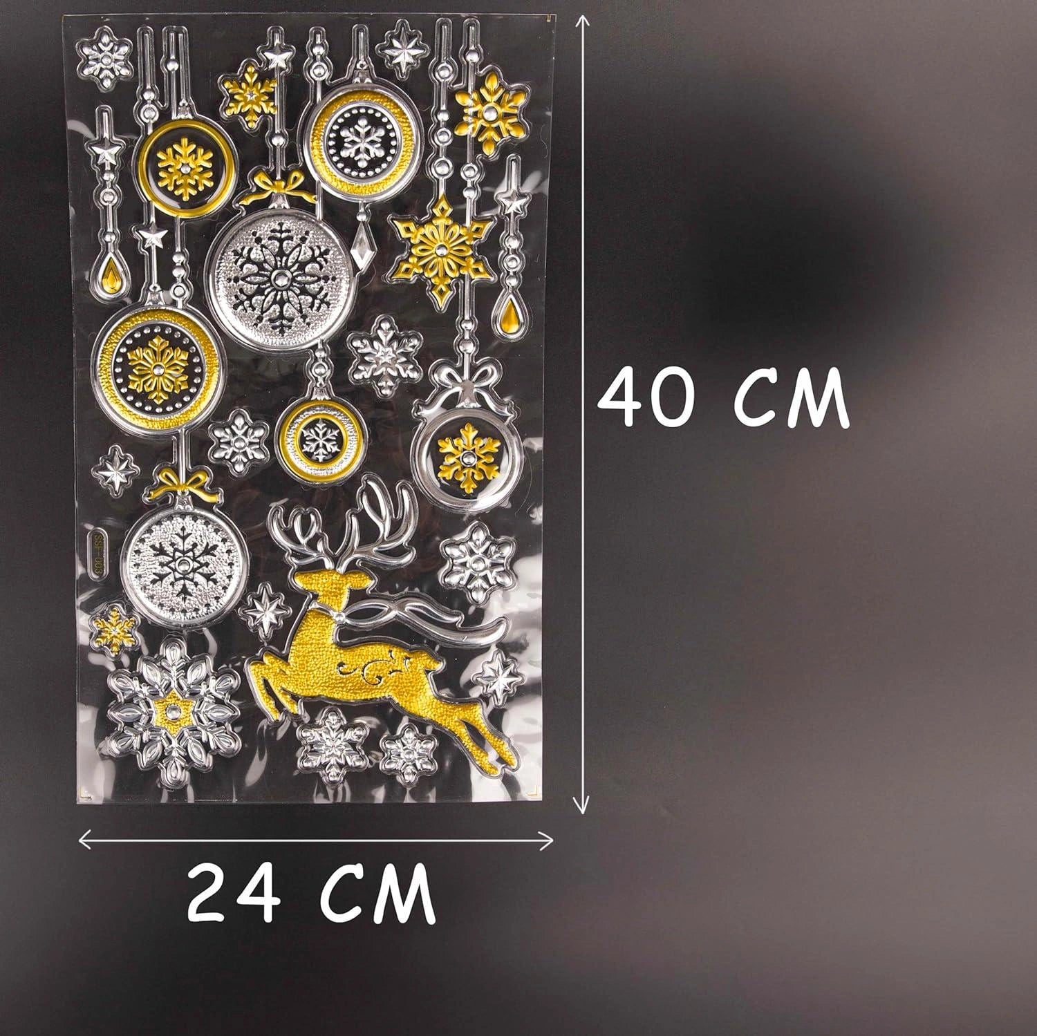 4 Christmas Window Stickers 3D Santa Snowflake Snowman Reusable Decal Xmas Decor