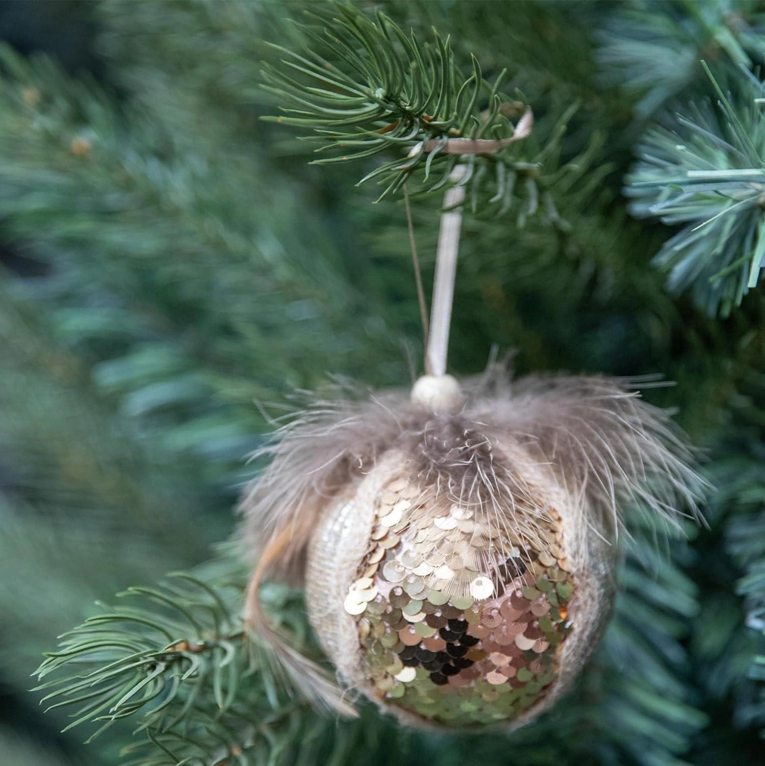 3X Christmas Hanging Ornaments Tree Pendants Bauble Golden 7cm Xmas Decoration