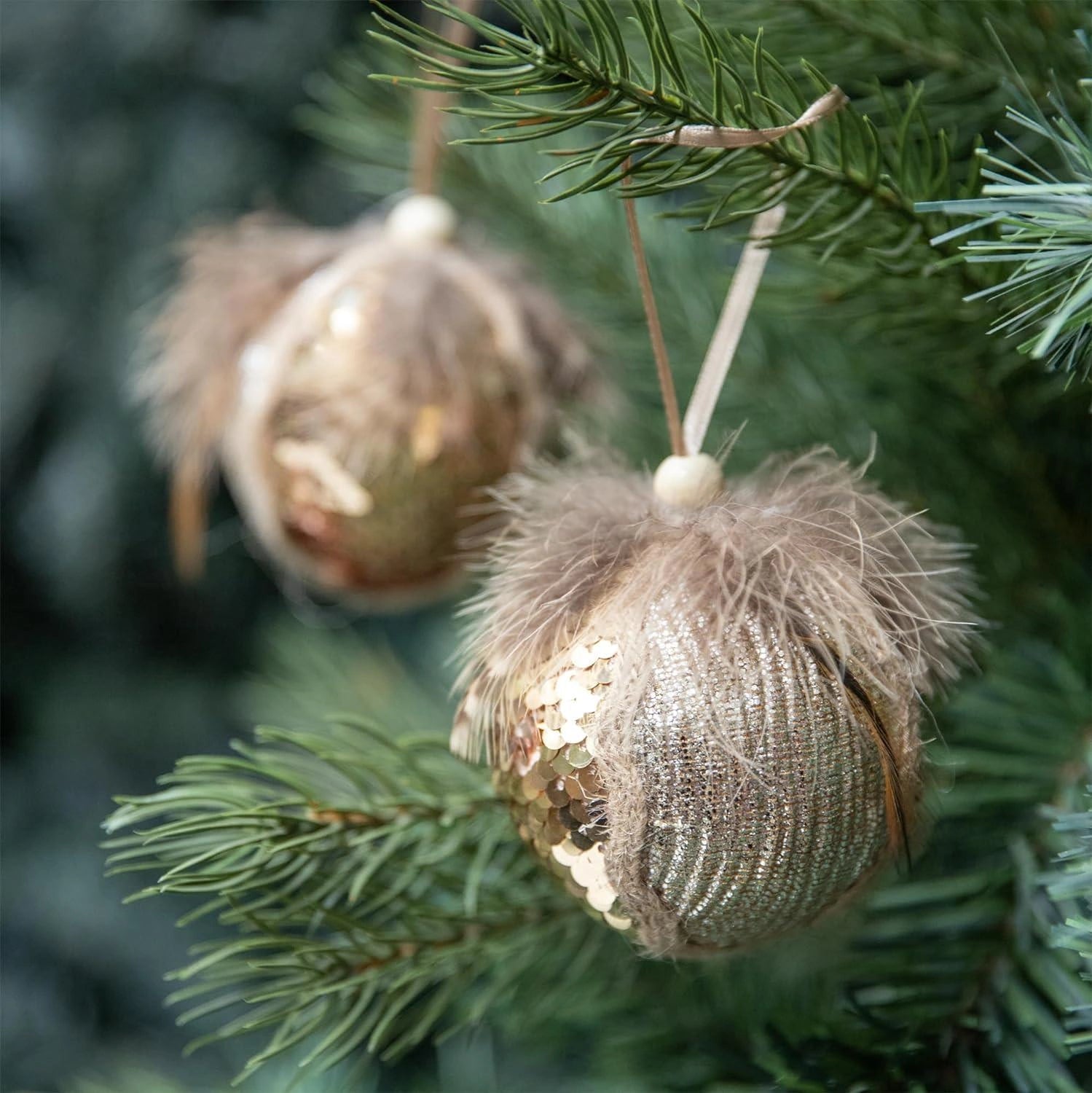 7Cm Gold Glitter Bauble - 3Pcs Christmas Hanging Decorations