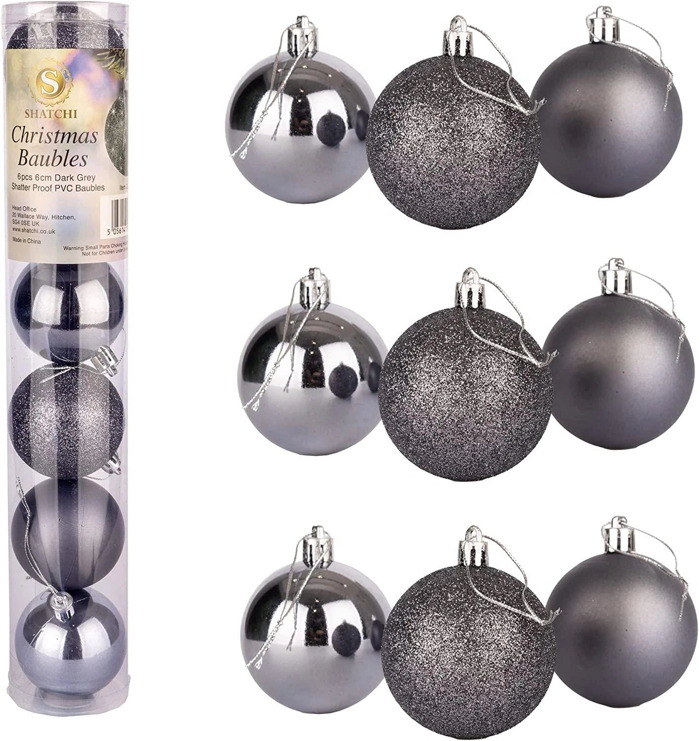 18X Christmas Baubles Tree Ornament Dark Grey Ball Xmas Hanging Decoration 60mm