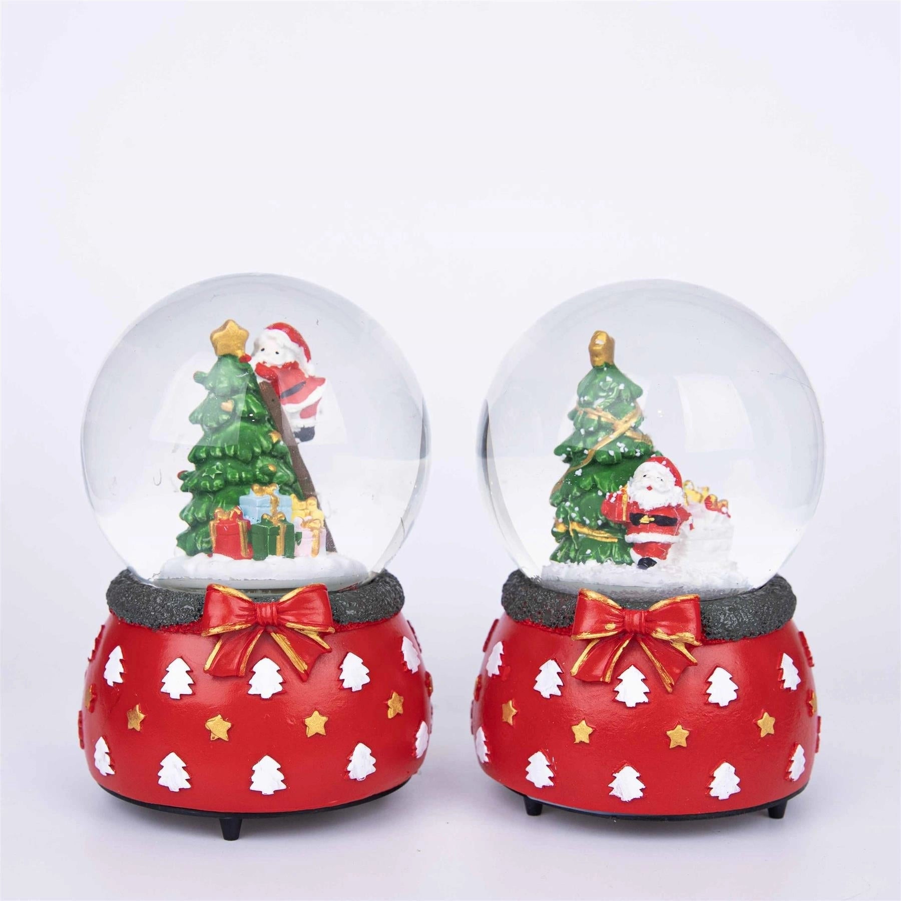 Musical Snow Globe Christmas Tree Scene Bow Tie 15cm Tabletop Xmas Window Decor