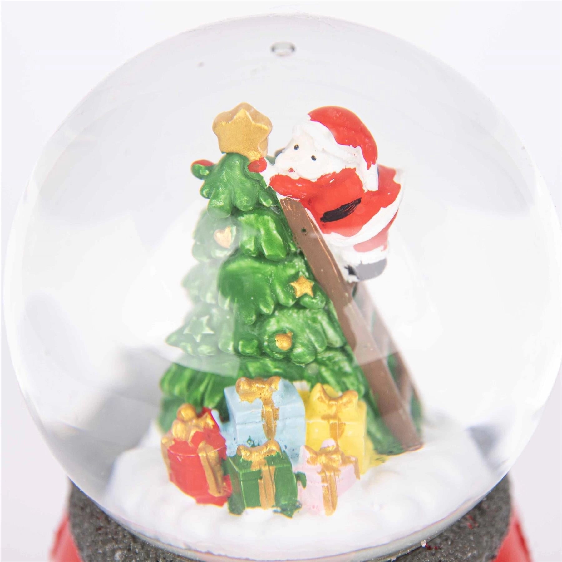Musical Snow Globe Christmas Tree Scene Bow Tie 15cm Tabletop Xmas Window Decor