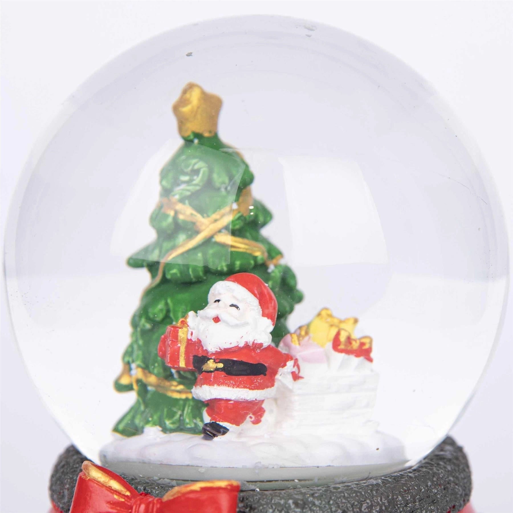 Musical Snow Globe Christmas Tree Scene Bow Tie 15cm Tabletop Xmas Window Decor
