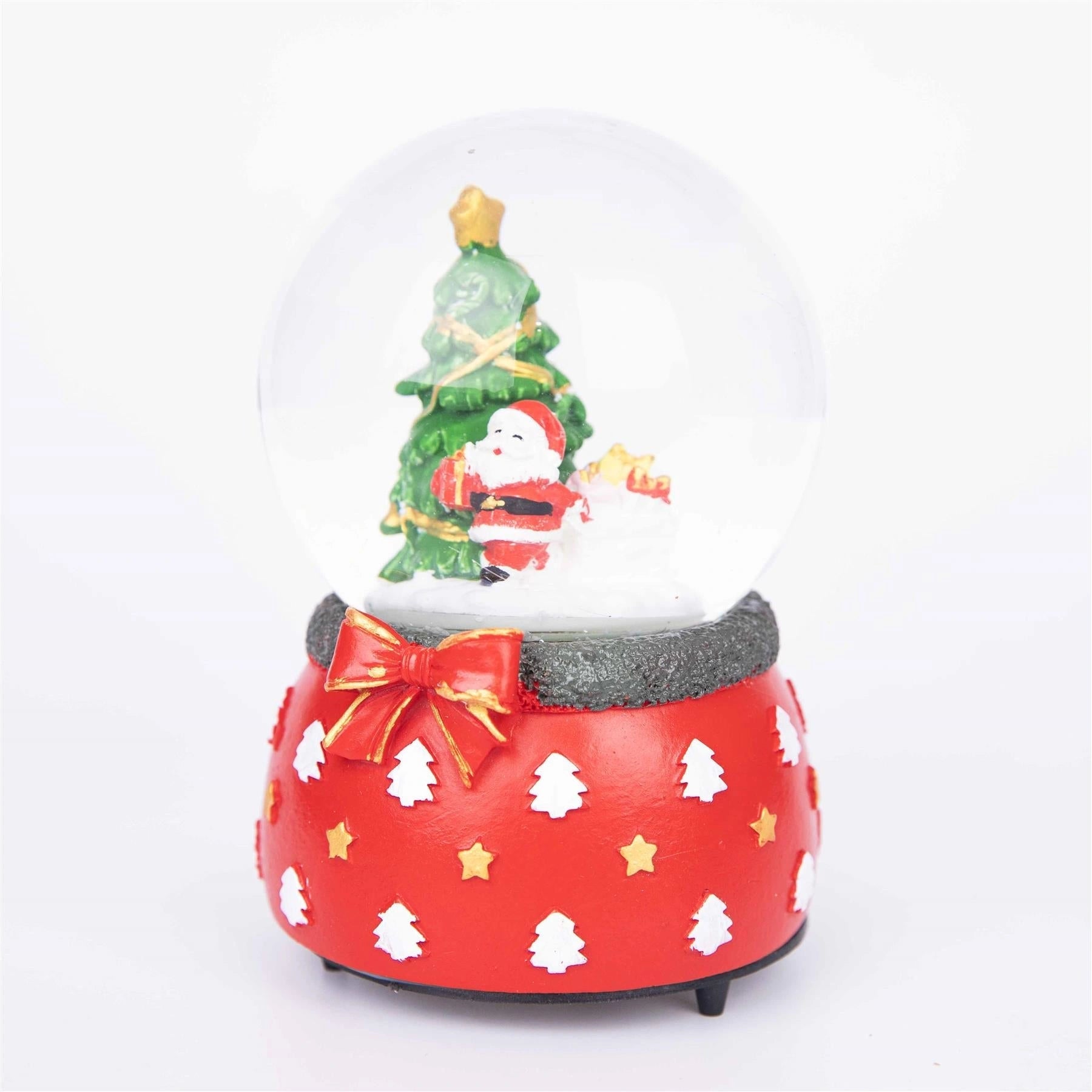 Musical Snow Globe Christmas Tree Scene Bow Tie 15cm Tabletop Xmas Window Decor