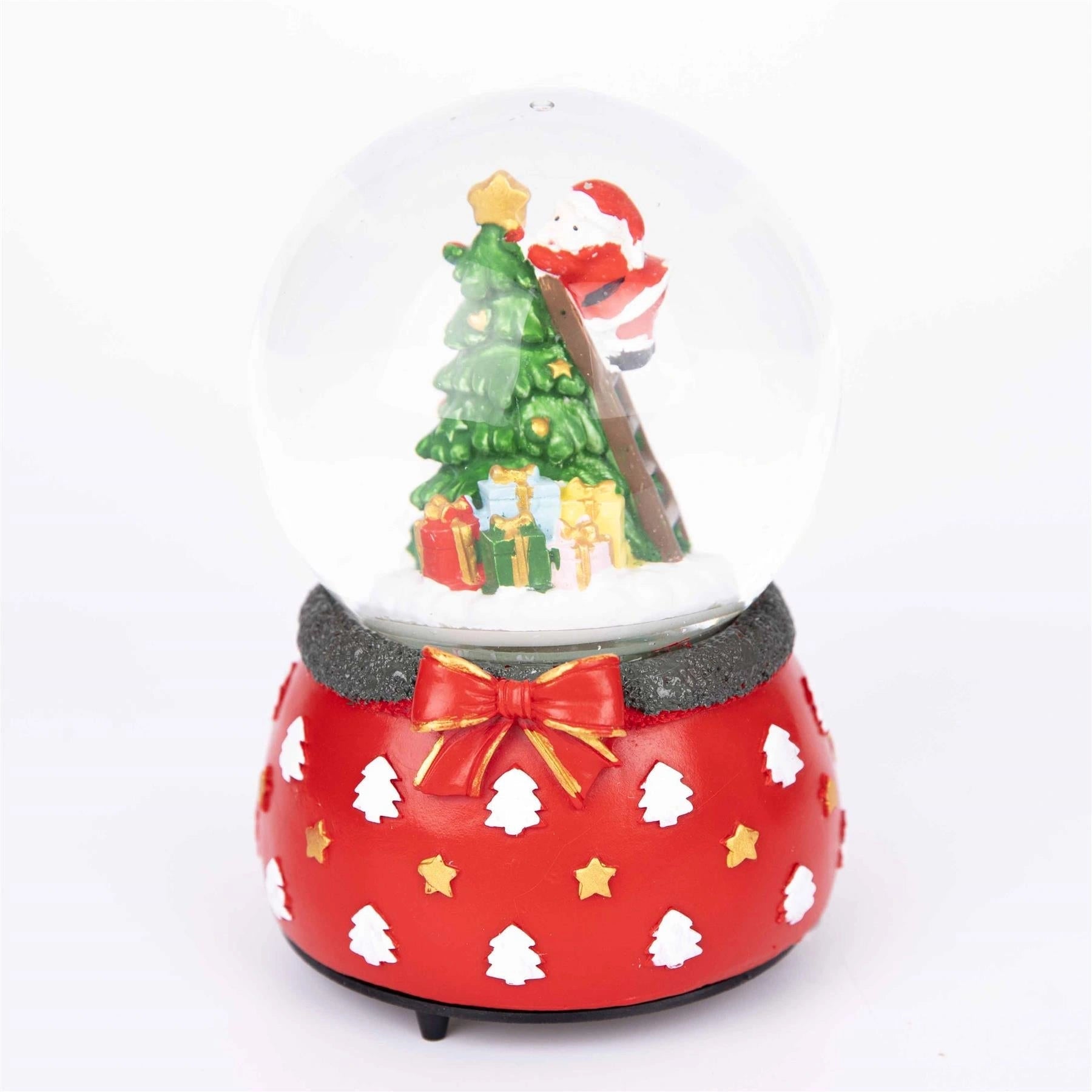 Musical Snow Globe Christmas Tree Scene Bow Tie 15cm Tabletop Xmas Window Decor