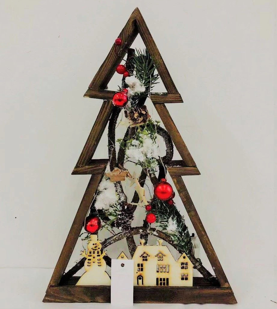 Wooden Tree B/O Christmas Decorations 46X36Cm