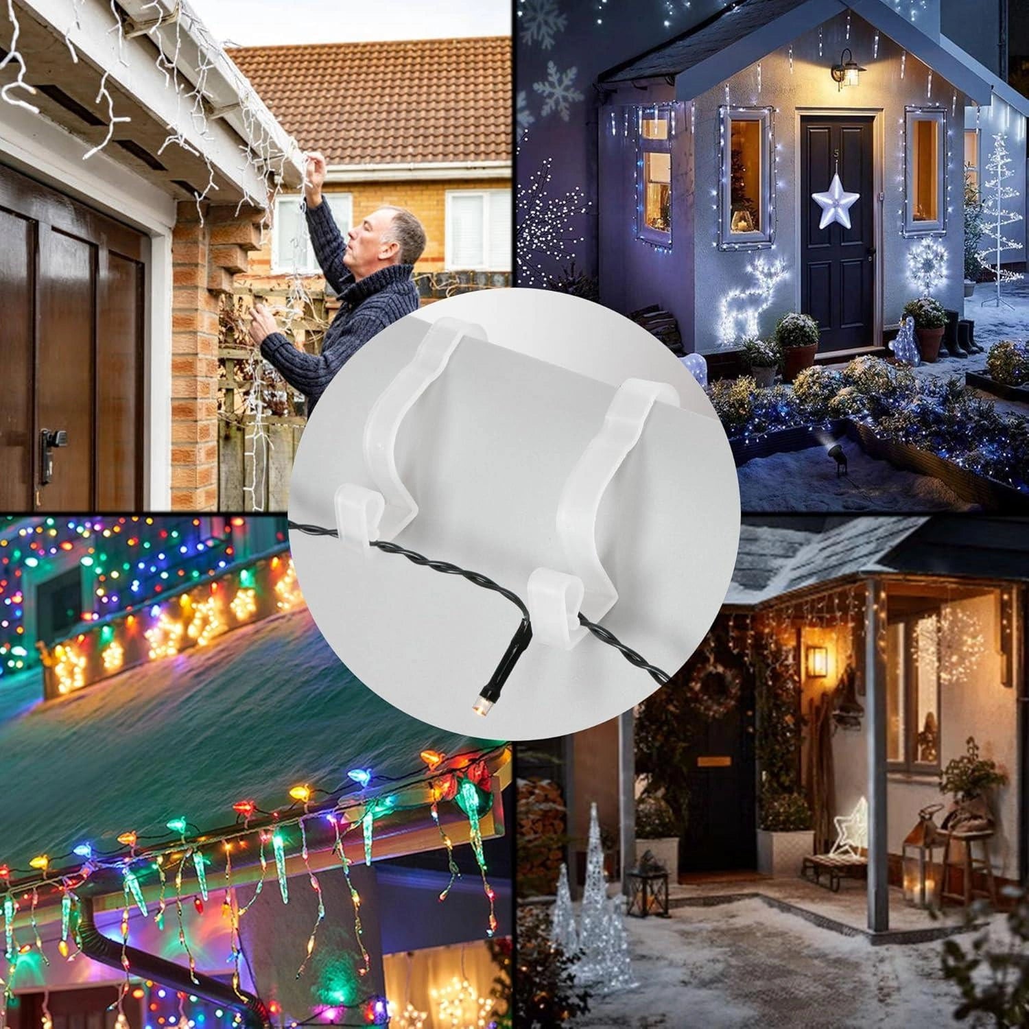 Large Gutter Hooks Christmas Rope String Light Hanger Clear Plastic Clips 32pcs