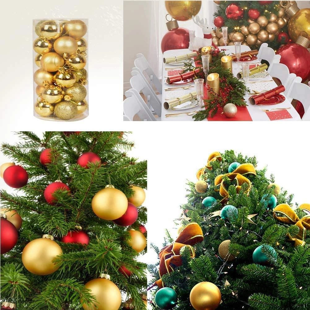 24pcs Christmas Baubles Hanging Decorations Gold Balls Xmas Tree Ornaments 30mm