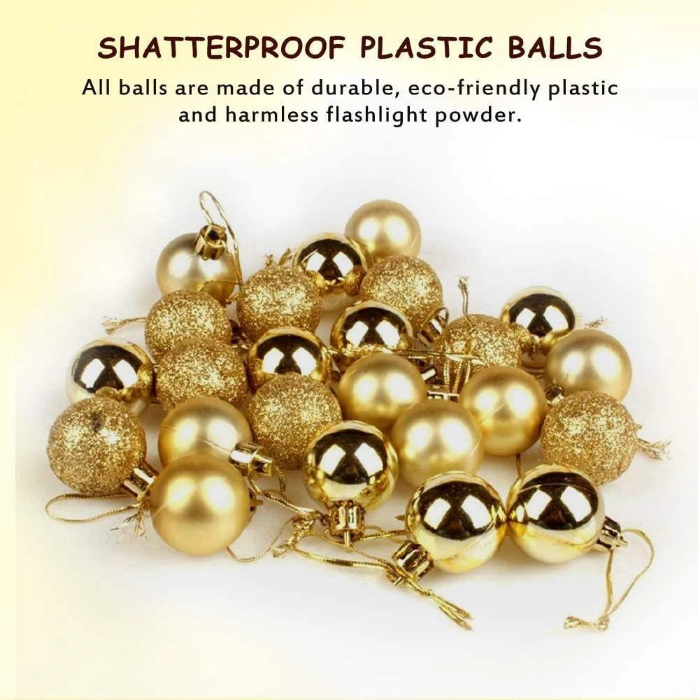 24pcs Christmas Baubles Hanging Decorations Gold Balls Xmas Tree Ornaments 30mm