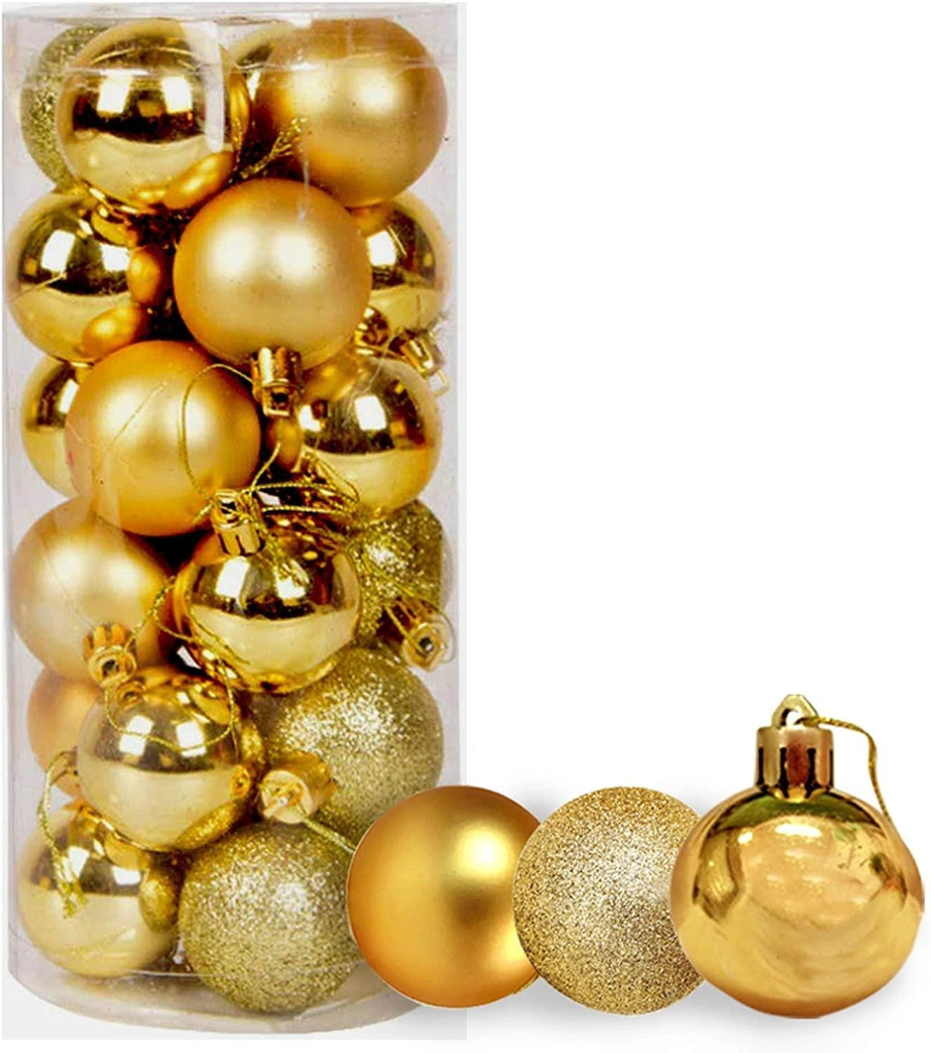24pcs Christmas Baubles Hanging Decorations Gold Balls Xmas Tree Ornaments 30mm