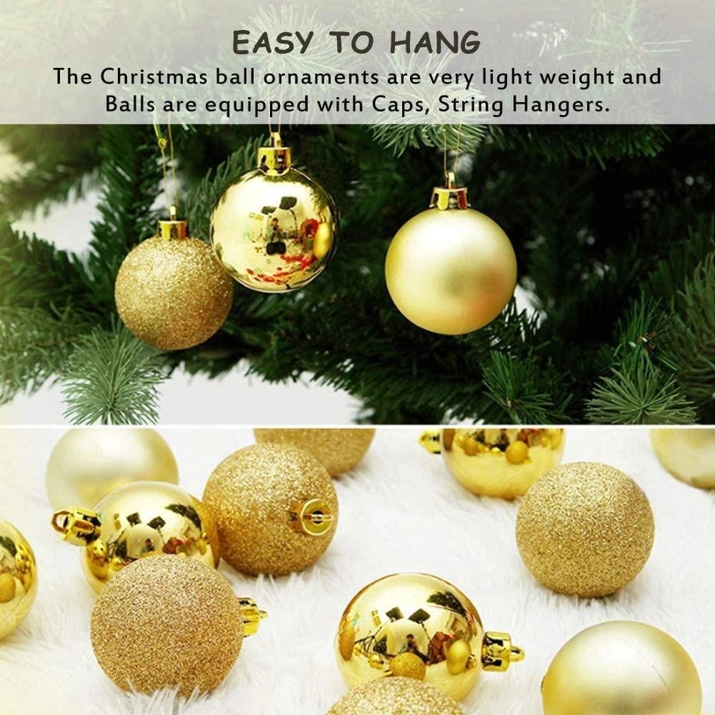 24pcs Christmas Baubles Hanging Decorations Gold Balls Xmas Tree Ornaments 30mm