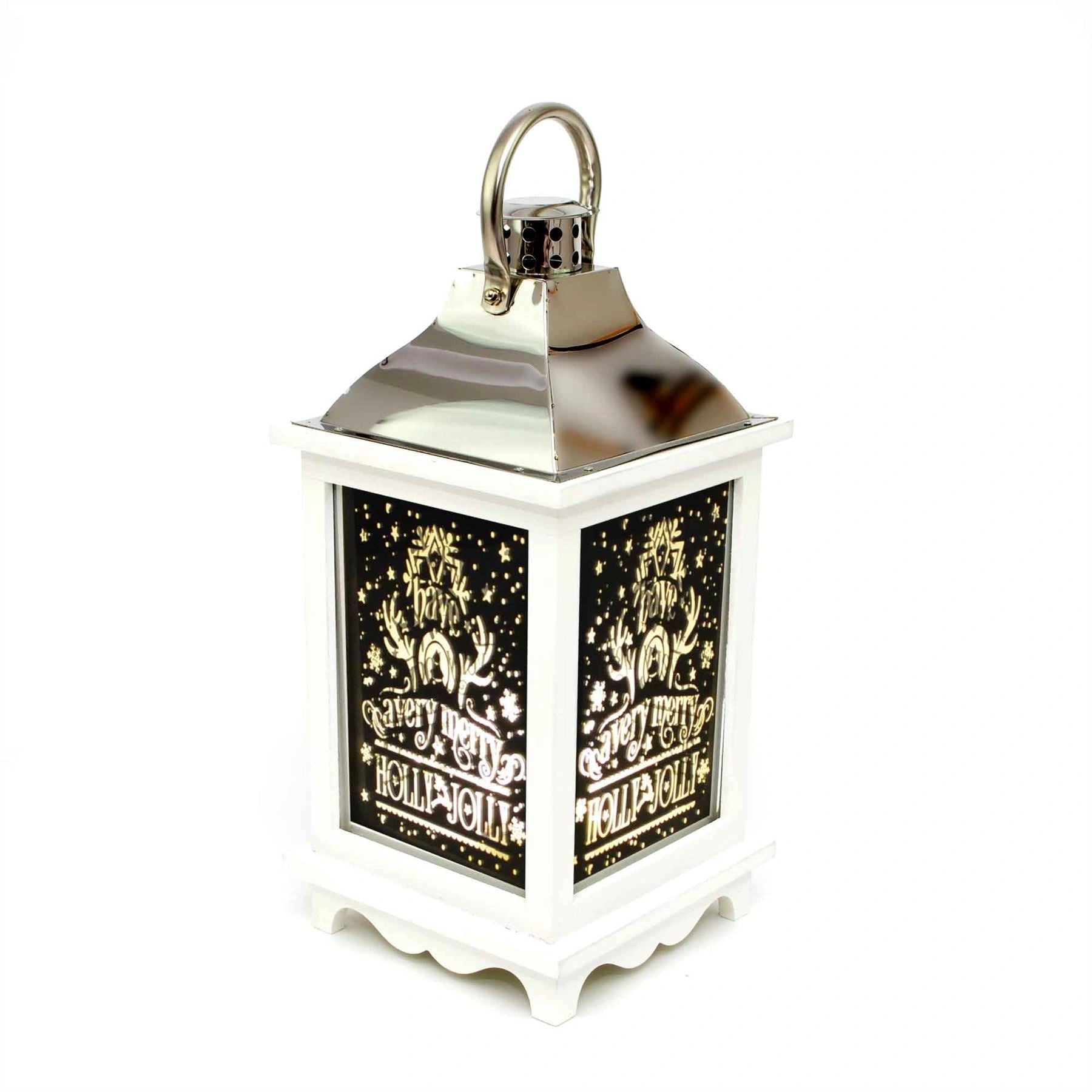 Christmas Decorations Lantern White Wooden - LED Lights Home Battery Lights