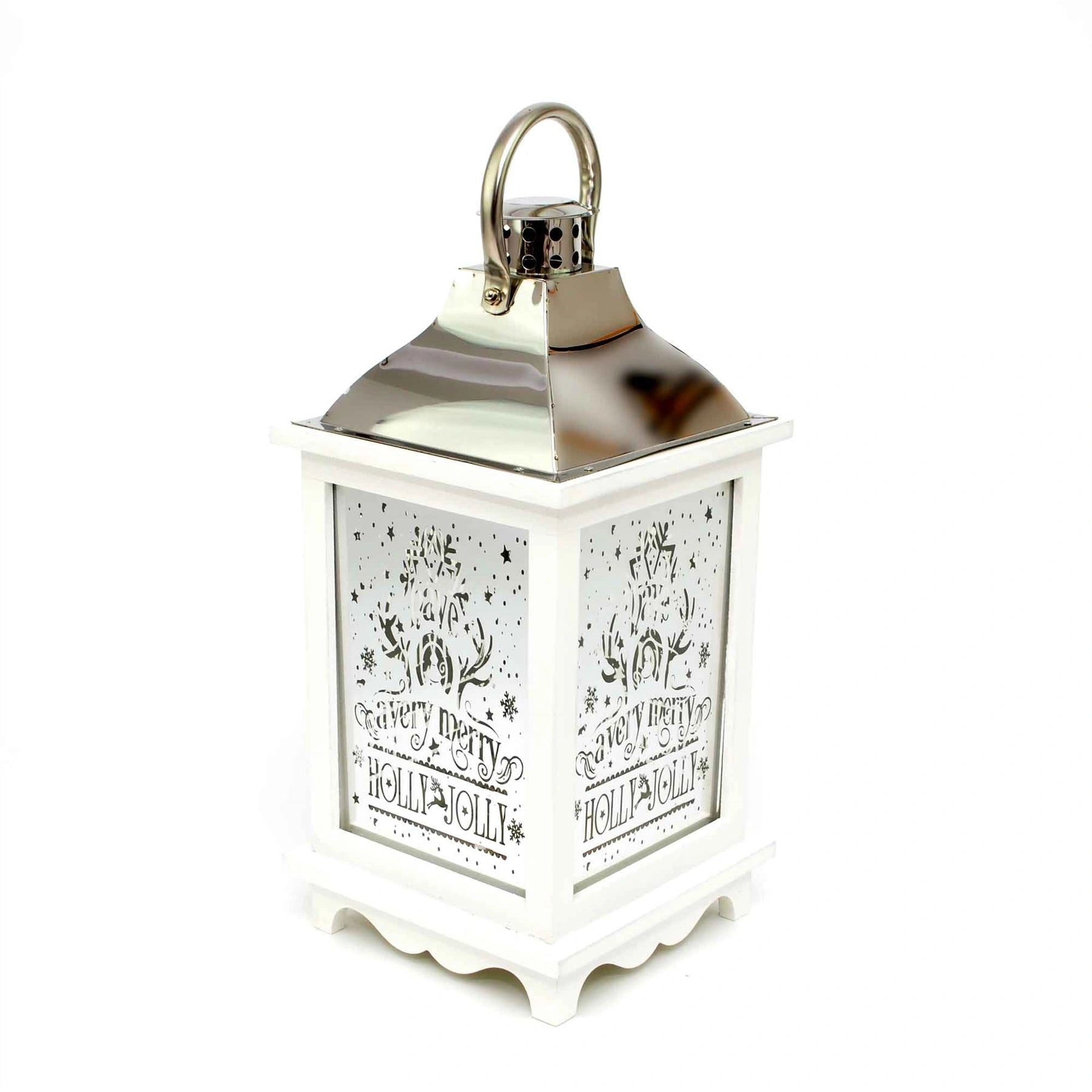 Christmas Decorations Lantern White Wooden - LED Lights Home Battery Lights