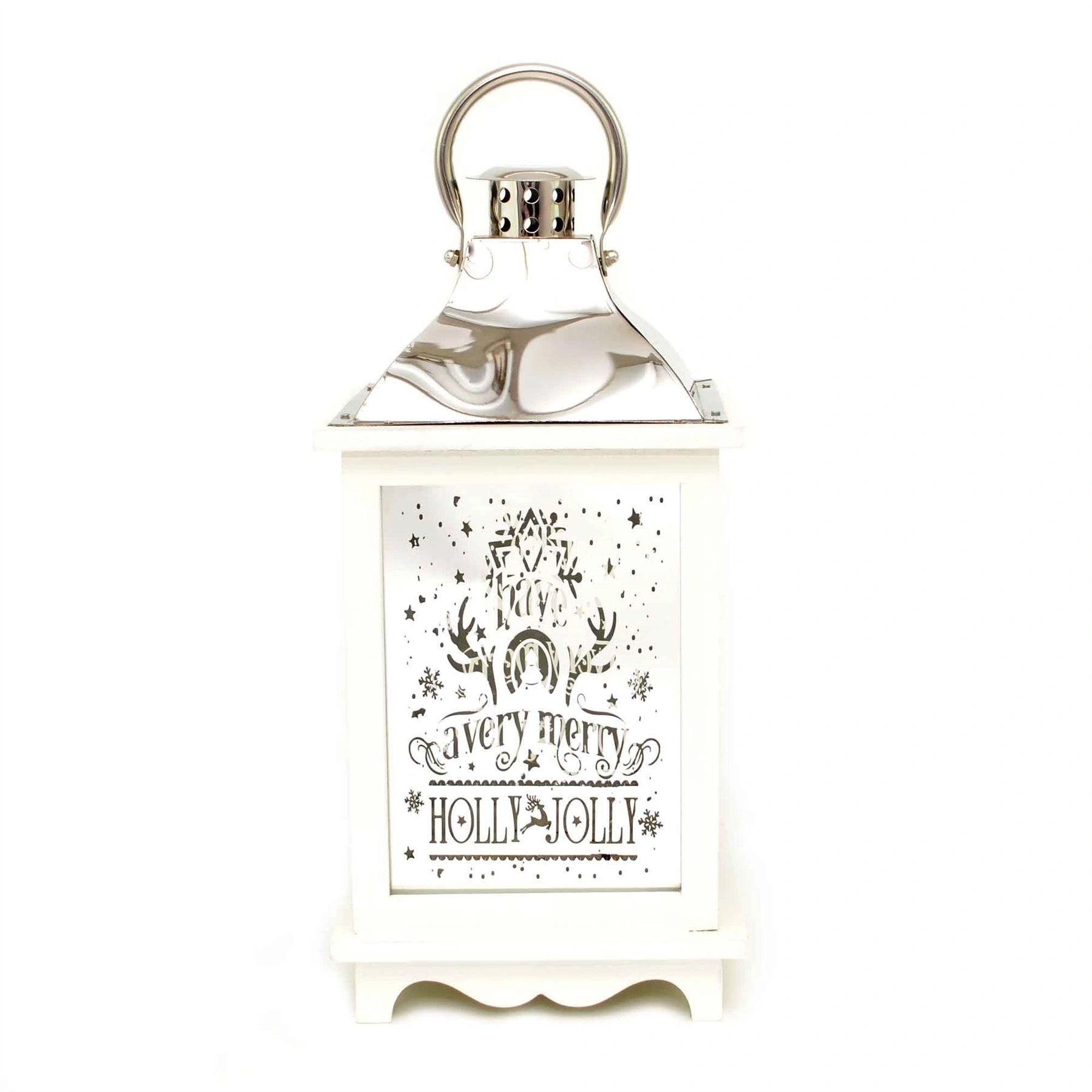 Christmas Decorations Lantern White Wooden - LED Lights Home Battery Lights