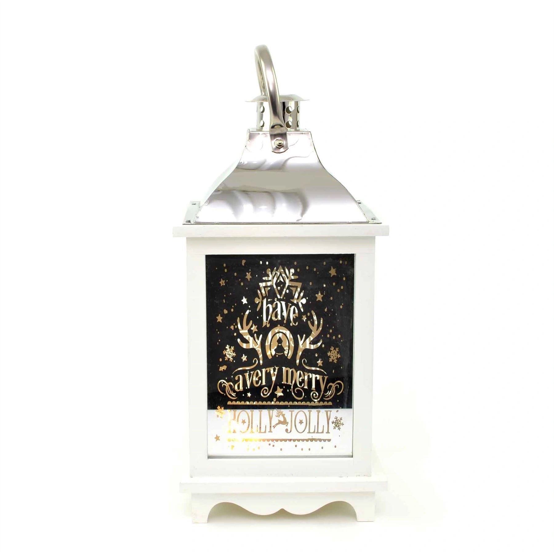 Christmas Lantern Wooden White Stainless Steel Warm White Led Light Xmas Home Decorations