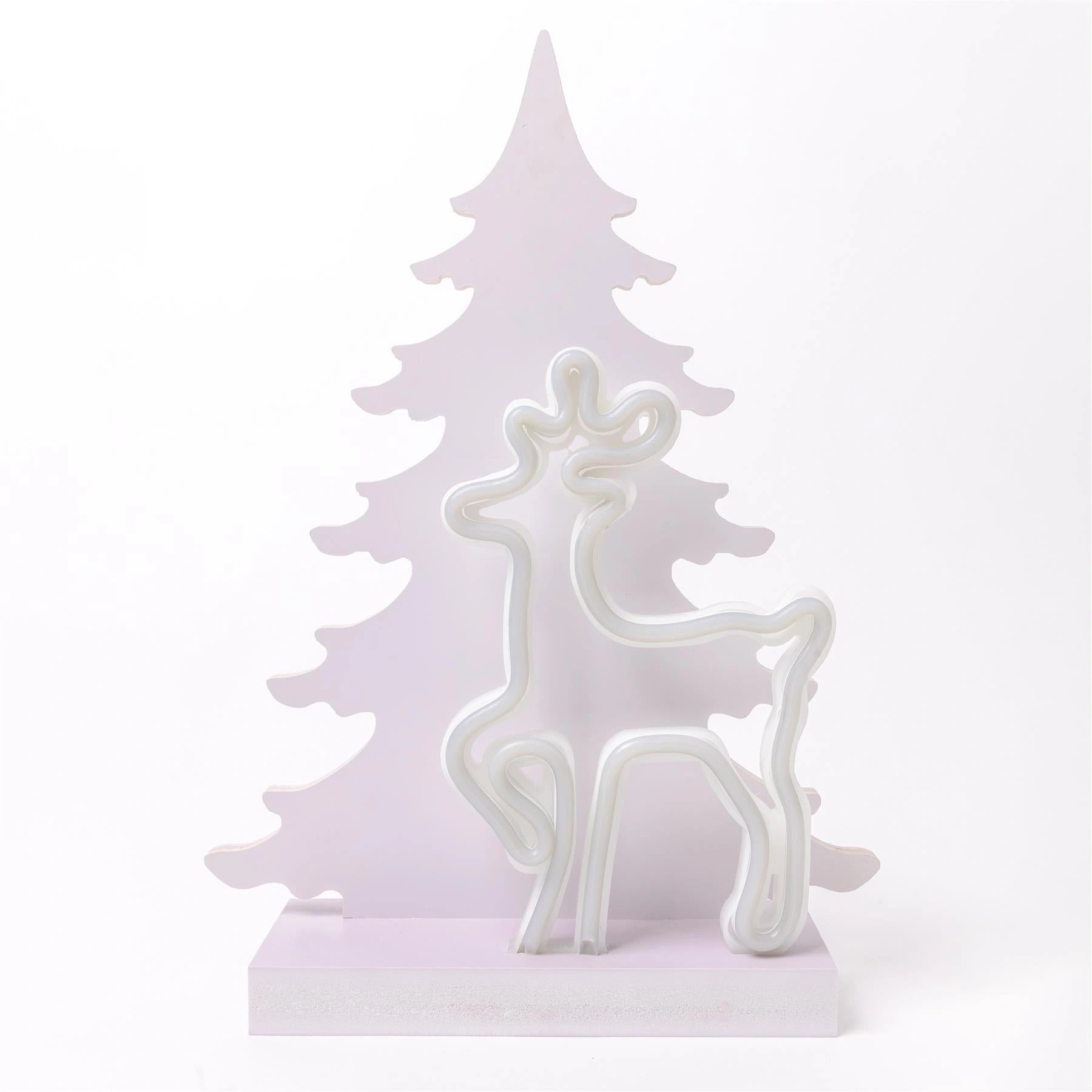 Wooden B/O Neon Reindeer Silhouette 40Cm