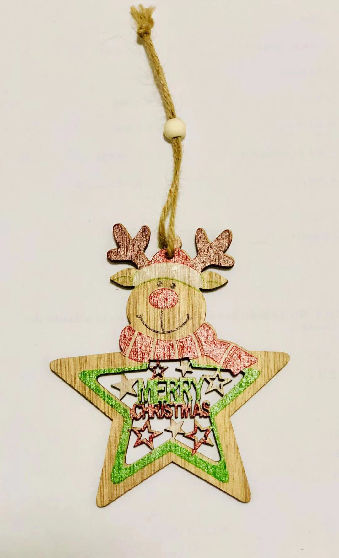 Wooden Christmas Tree Decoration Star Shape Reindeer Head Xmas Hanging Ornaments
