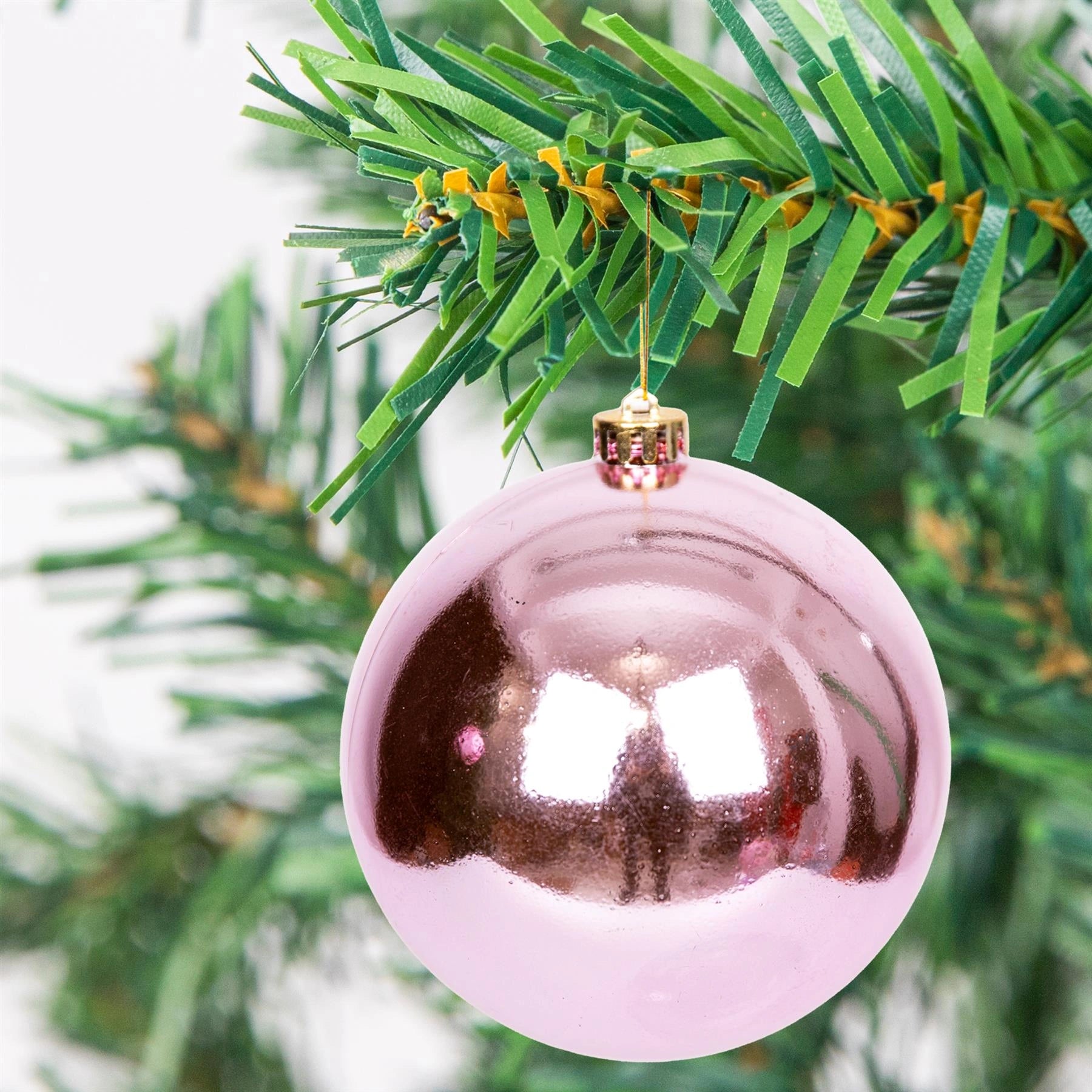 3 Pale Pink Shatterproof Christmas Baubles Decoration Glitter Matte Shiny 15cm