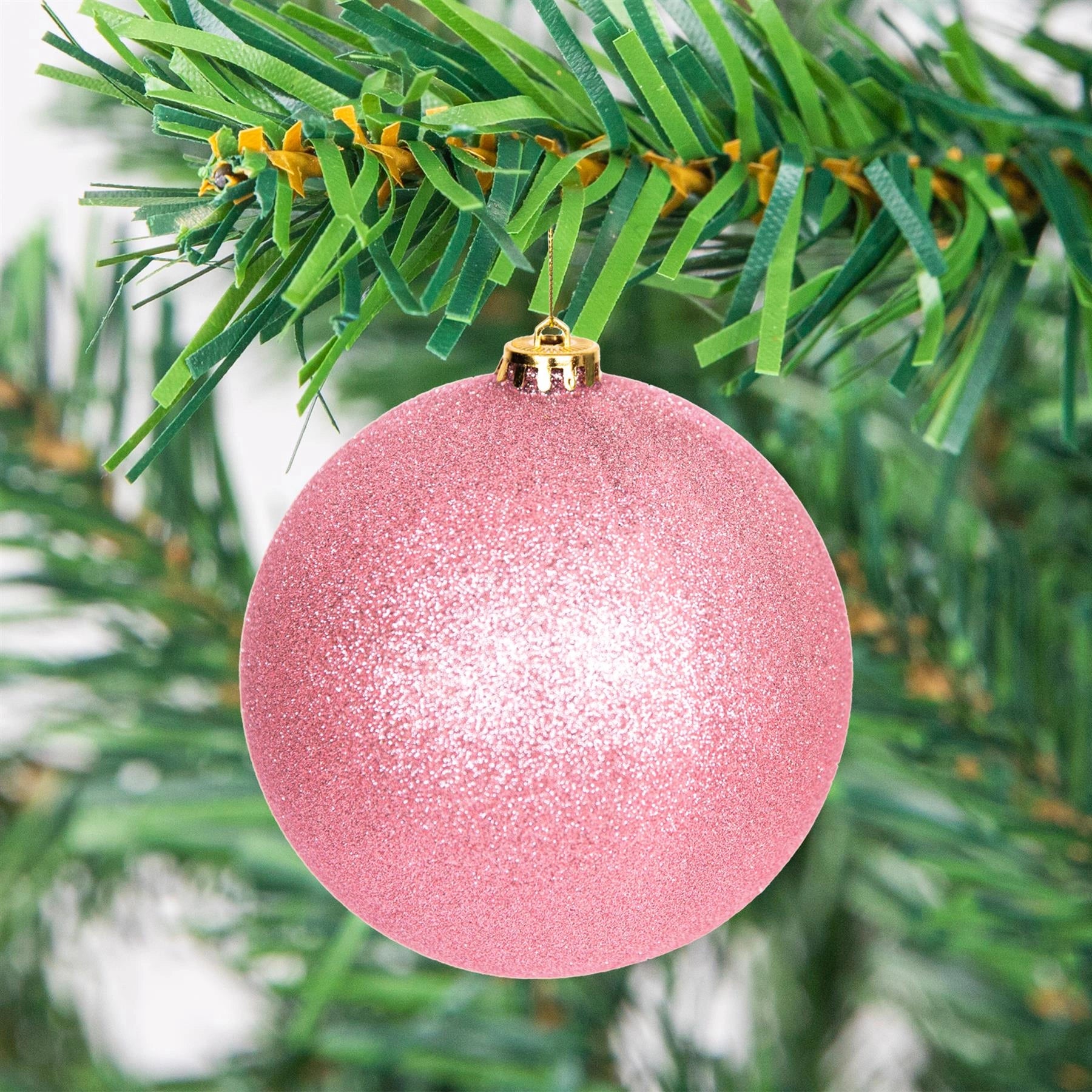 3 Pale Pink Shatterproof Christmas Baubles Decoration Glitter Matte Shiny 15cm