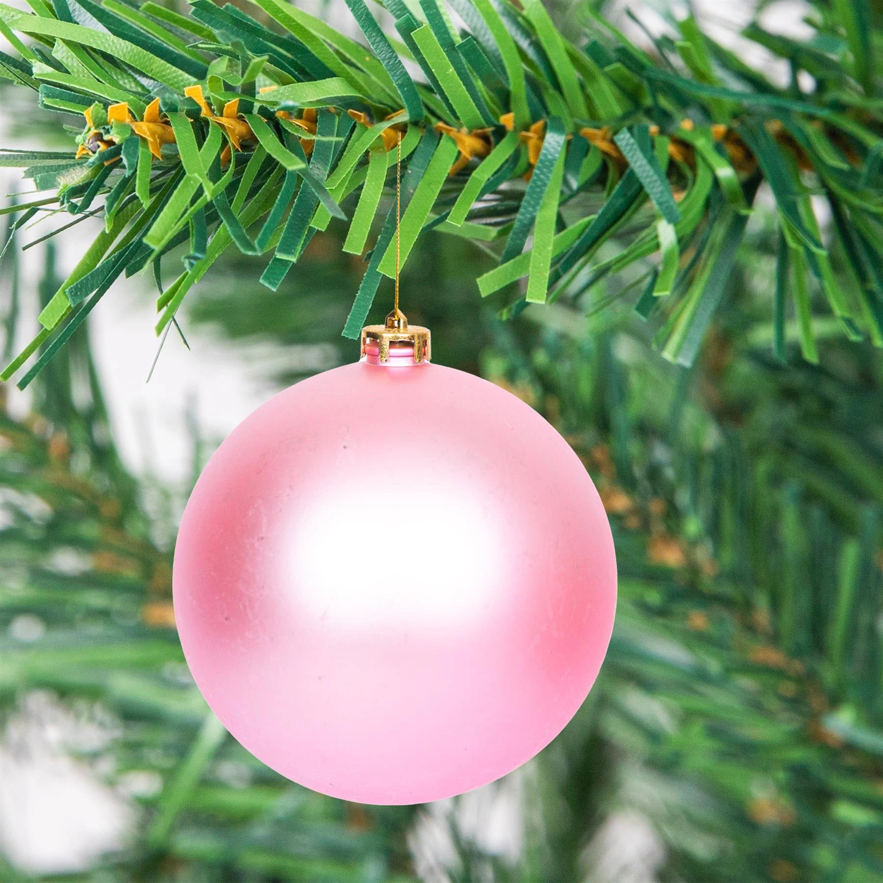 3 Pale Pink Shatterproof Christmas Baubles Decoration Glitter Matte Shiny 15cm