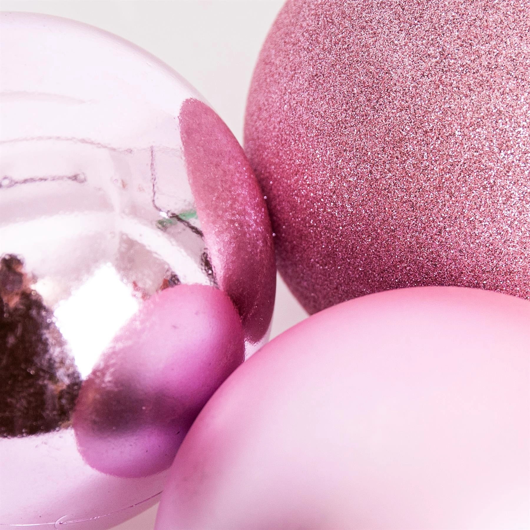3 Pale Pink Shatterproof Christmas Baubles Decoration Glitter Matte Shiny 15cm