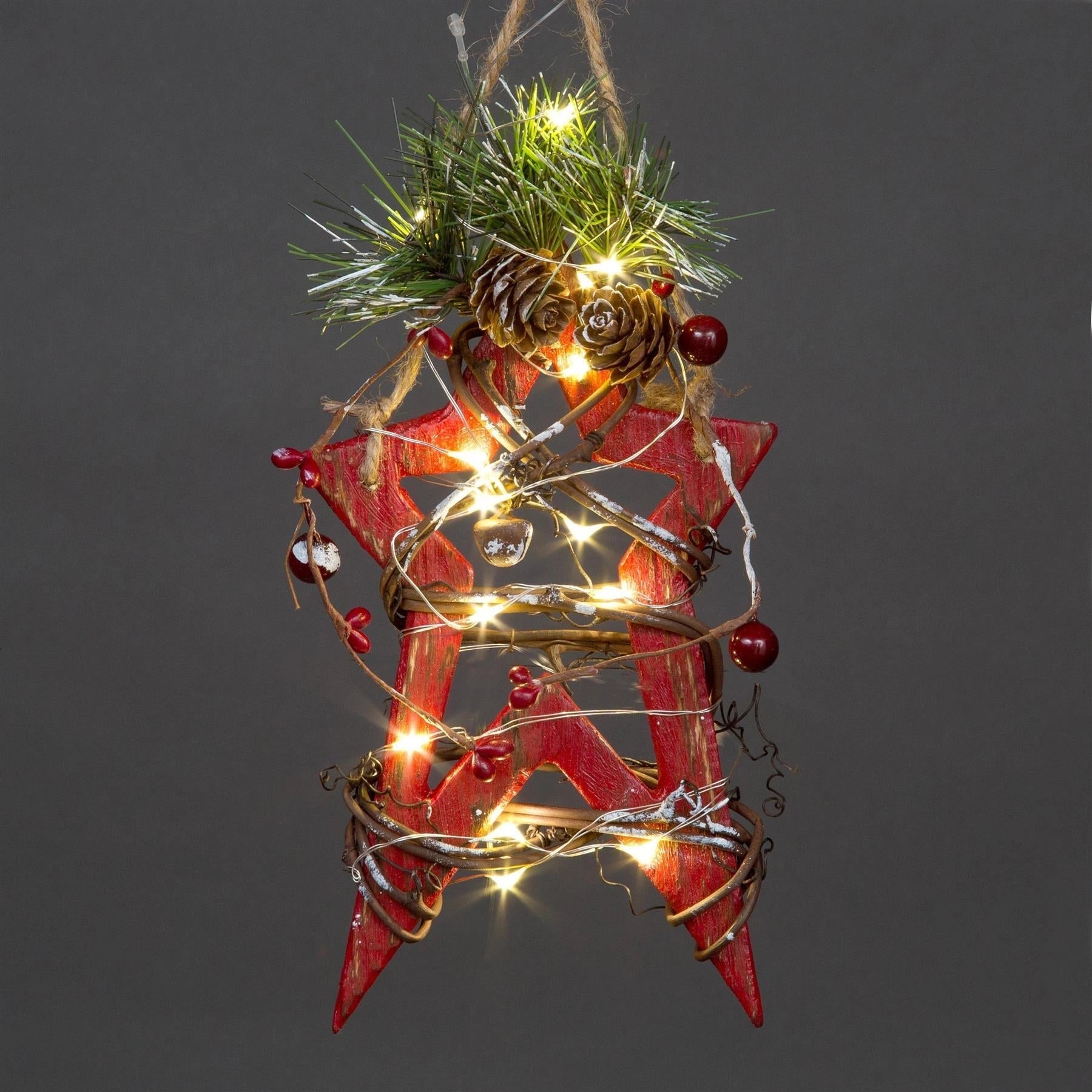 Red Wooden Star LEDs Christmas Wall Decorations Xmas Party Office Home Showpiece