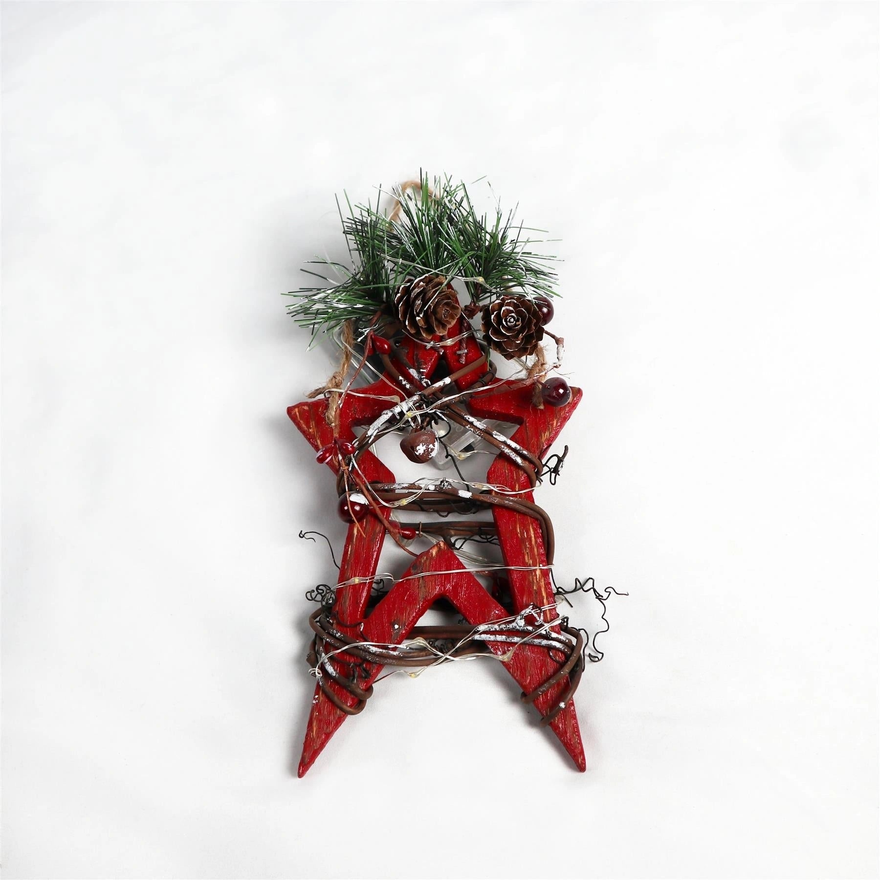 Red Wooden Star LEDs Christmas Wall Decorations Xmas Party Office Home Showpiece