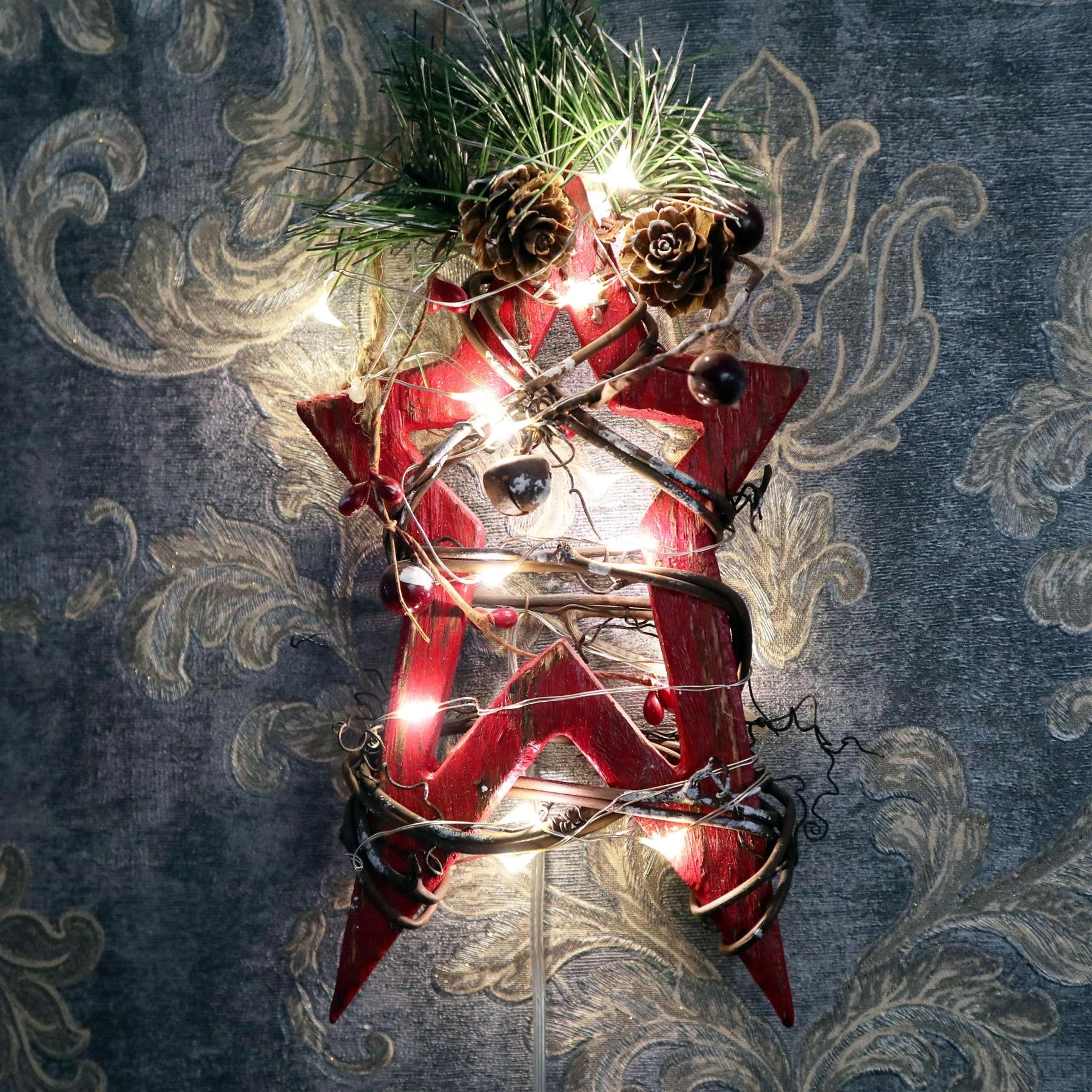 Red Wooden Star LEDs Christmas Wall Decorations Xmas Party Office Home Showpiece