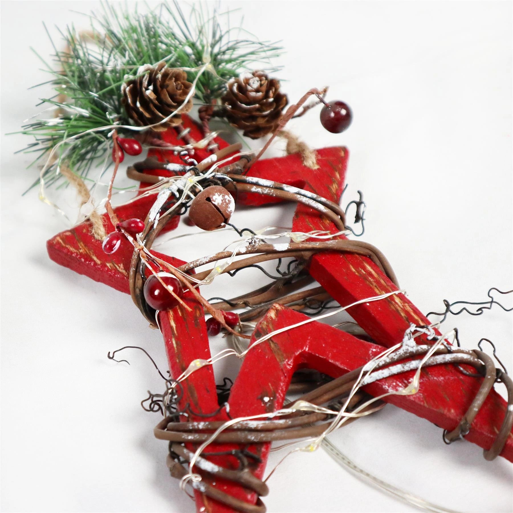 Red Wooden Star LEDs Christmas Wall Decorations Xmas Party Office Home Showpiece