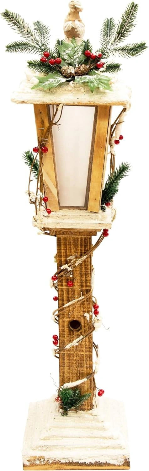 LED Christmas Lamppost Wooden 85cm Rotating Star Snow Covered Xmas Indoor Decor