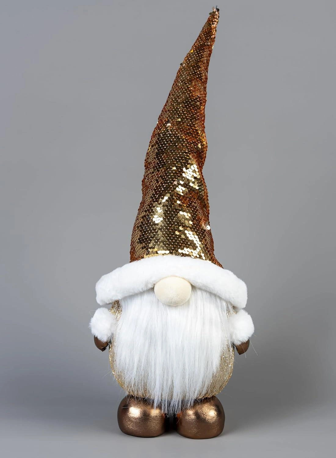 Christmas Gnome Figure 37cm Golden Centerpiece Tabletop Window Xmas Home Decor