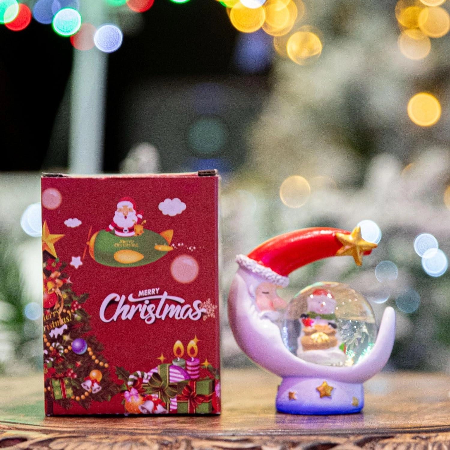Christmas Snow Globe Moon Base Snowman 1x Santa Tabletop Window Xmas Home Decor