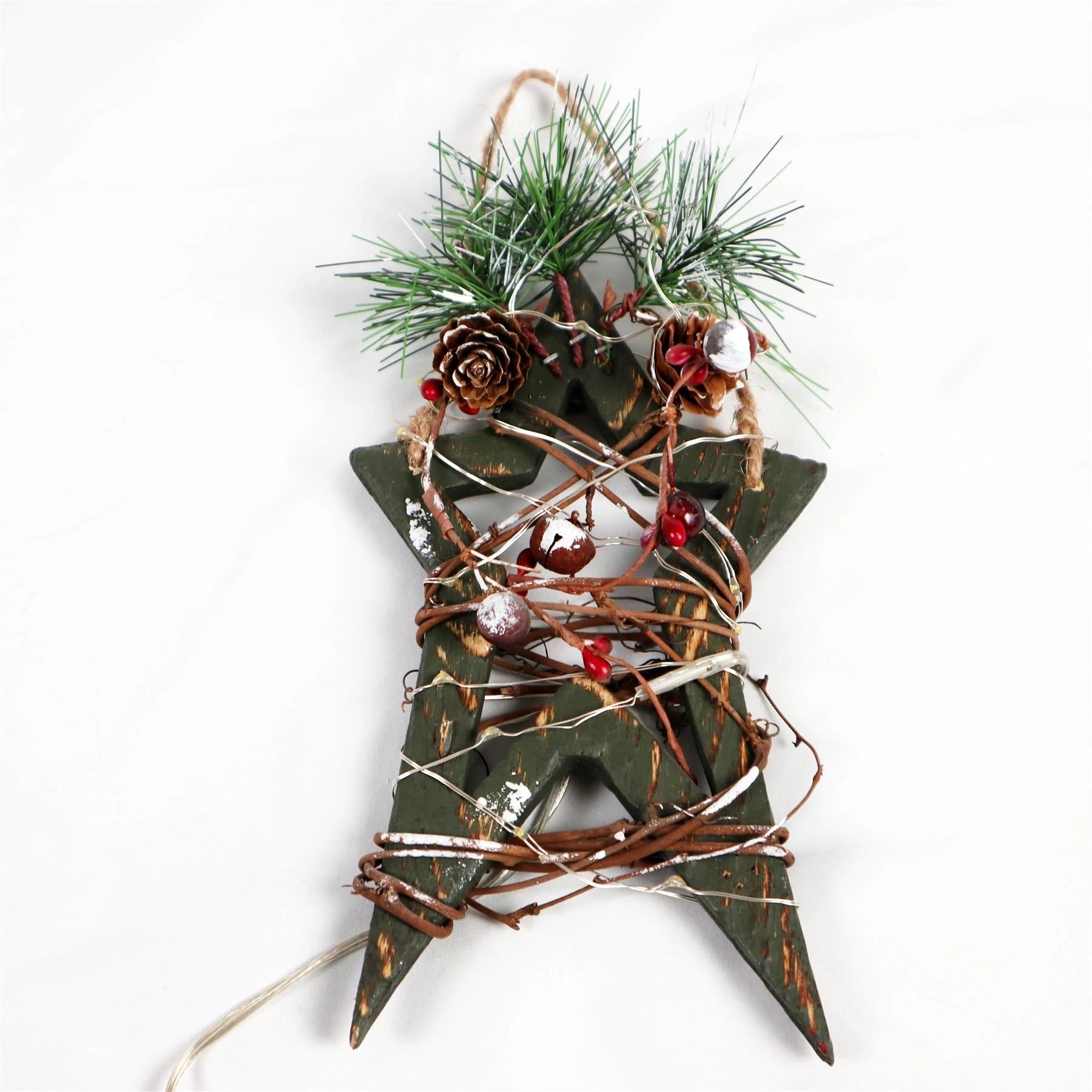 Green Wood Star LEDs Christmas Wall Decorations Xmas Party Office Home Showpiece