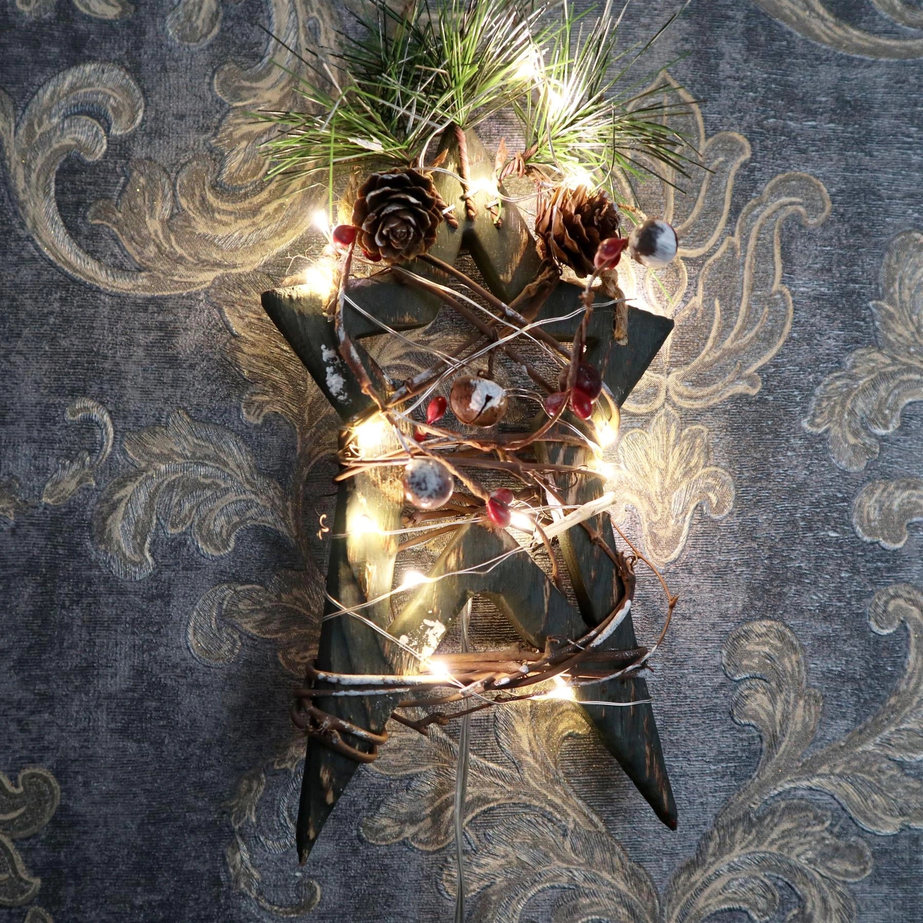 Green Wood Star LEDs Christmas Wall Decorations Xmas Party Office Home Showpiece