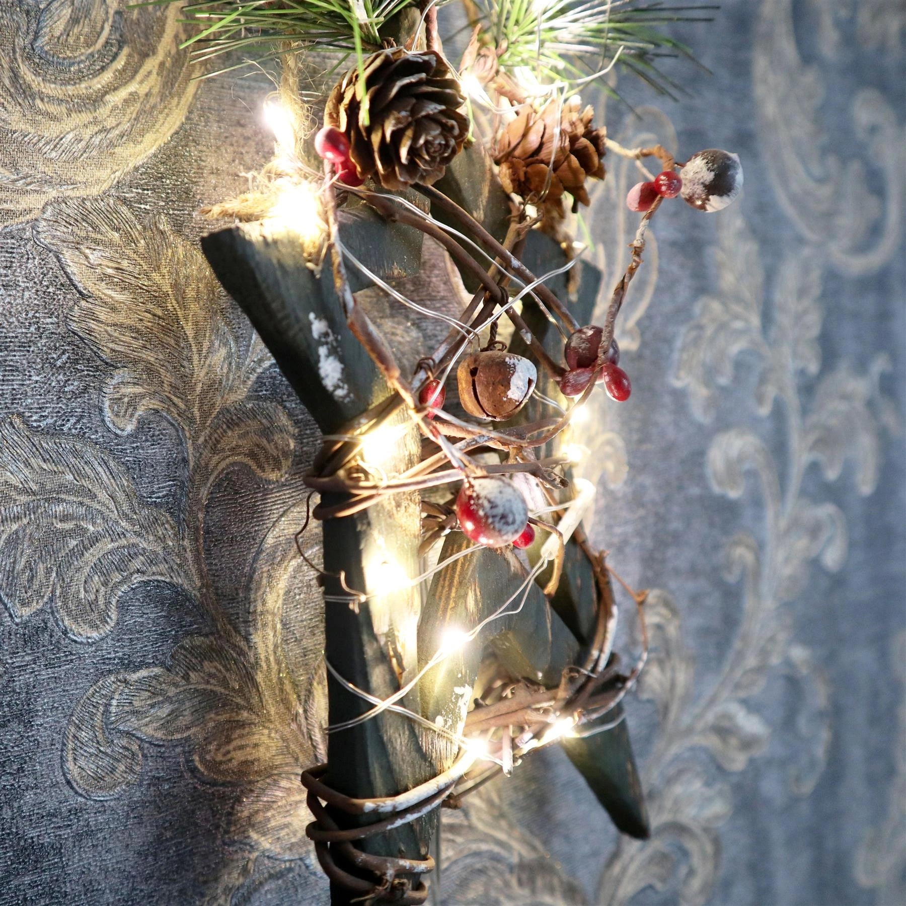 Green Wood Star LEDs Christmas Wall Decorations Xmas Party Office Home Showpiece