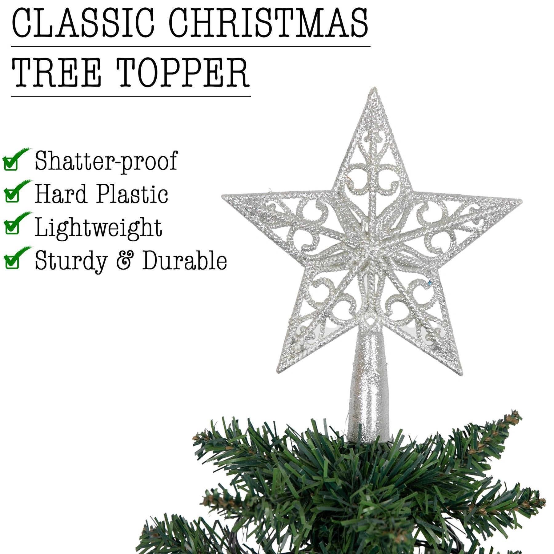 14.5cm Christmas Star Tree Topper Silver Glitter Crown Xmas Tree Ornaments Decor