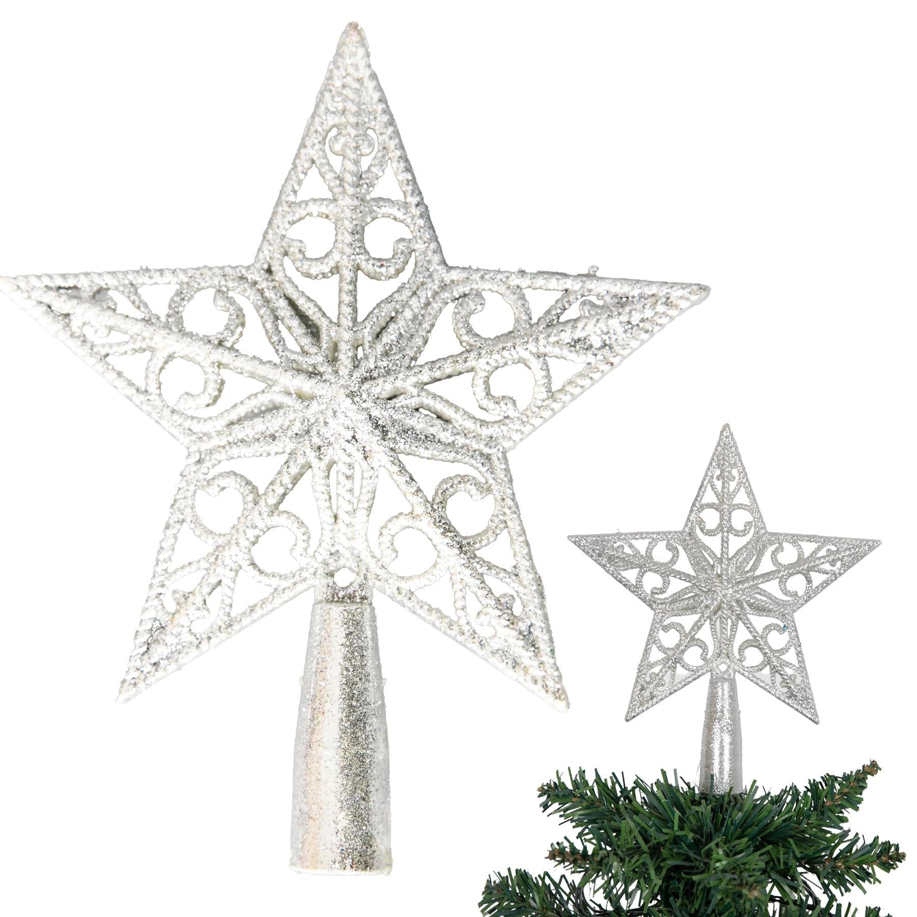 14.5cm Christmas Star Tree Topper Silver Glitter Crown Xmas Tree Ornaments Decor