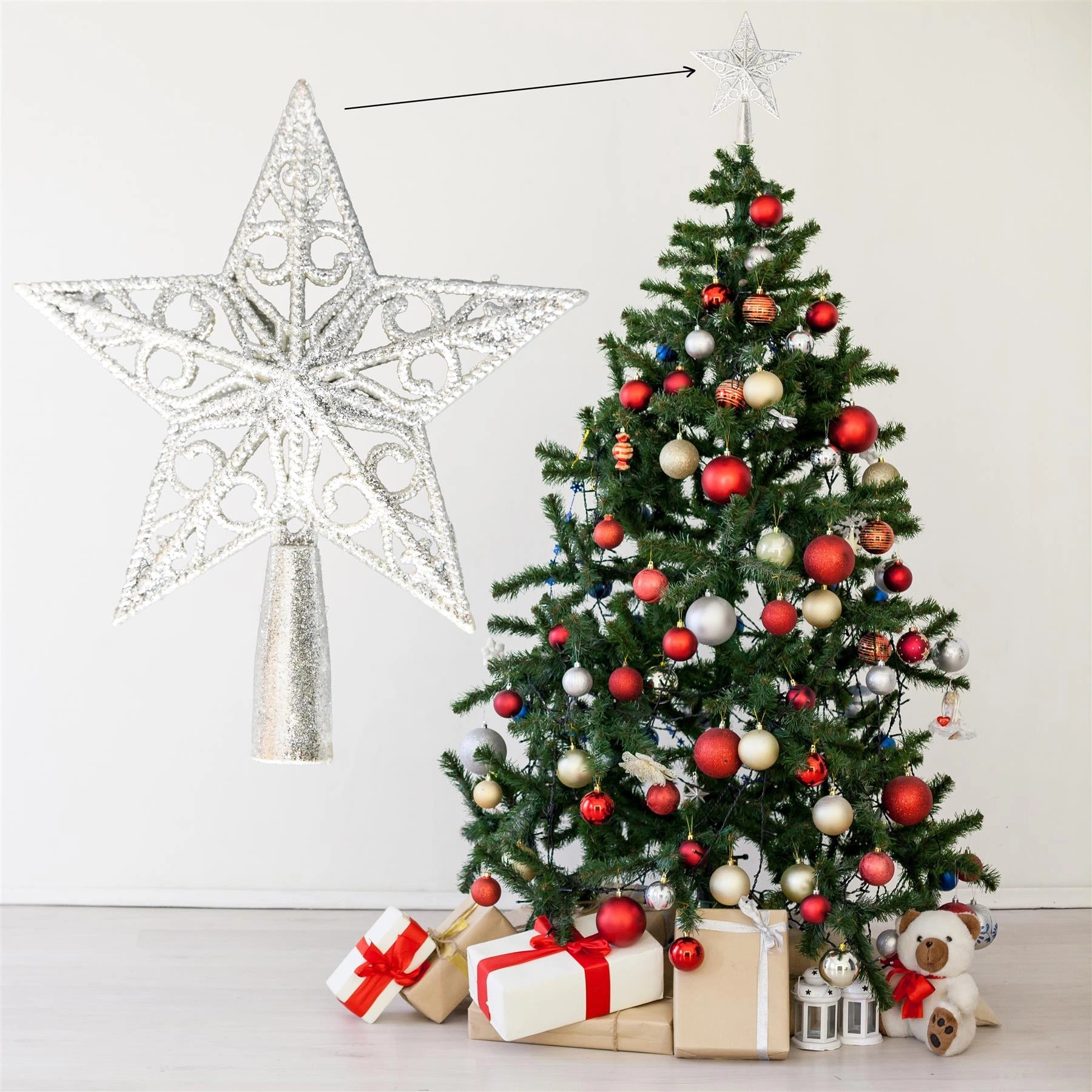 14.5Cm Star Tree Topper Silver