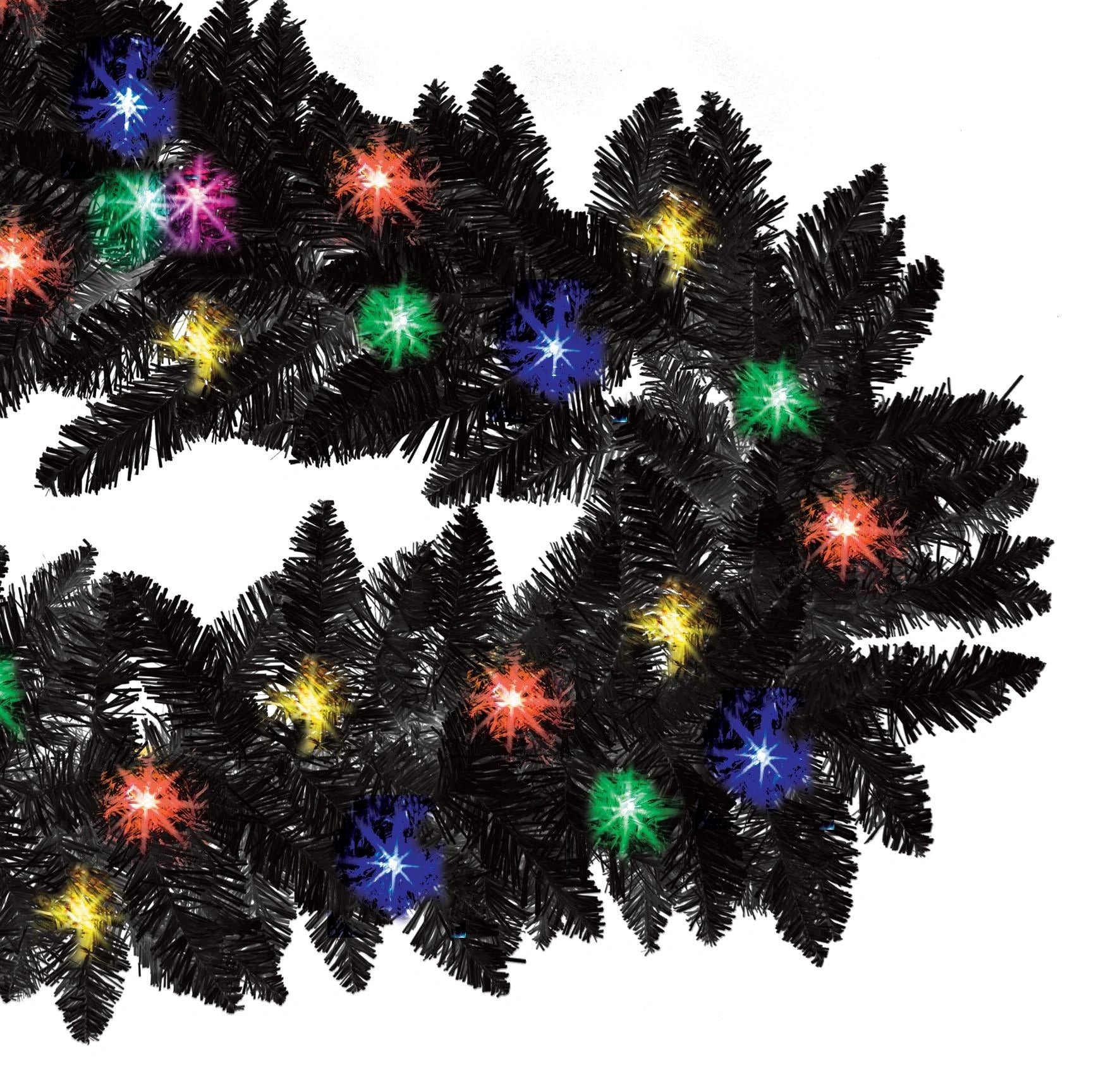 Black Christmas Garland Pre Lit Artificial Bushy Wall Door XMAS Home Decor 2M UK