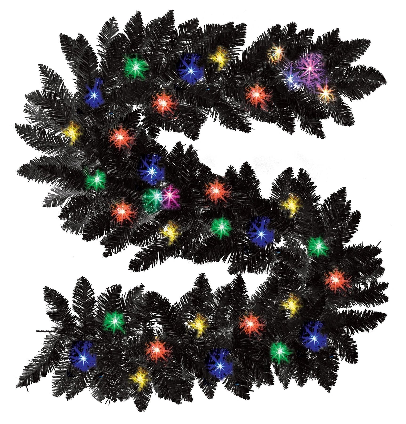 Black Christmas Garland Pre Lit Artificial Bushy Wall Door XMAS Home Decor 2M UK