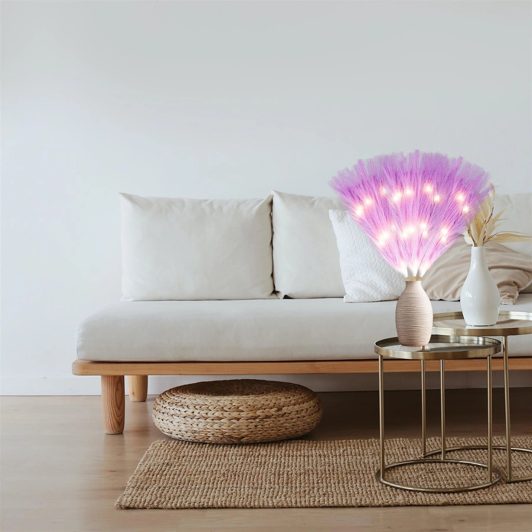 2PC Pre-Lit Pampas Grass Feather Stems LED B/O Purple Christmas Table Decor 45cm