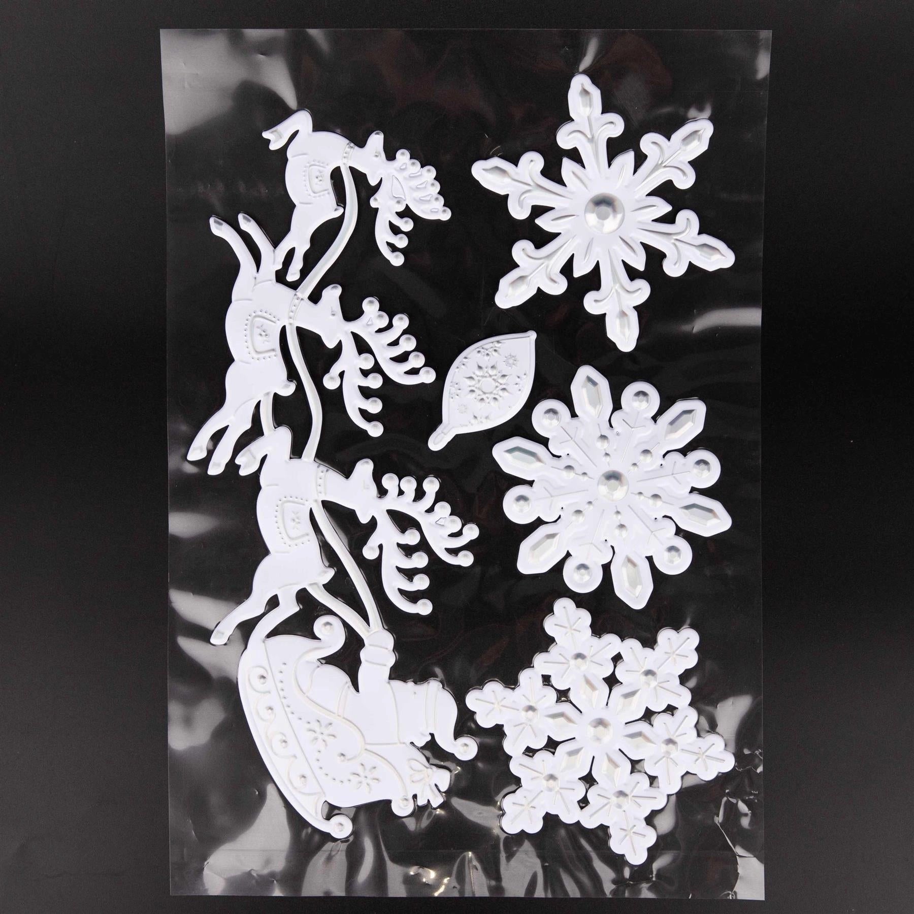 8 Christmas Window Stickers 3D Santa Snowflake Snowman Reusable Decal Xmas Decor
