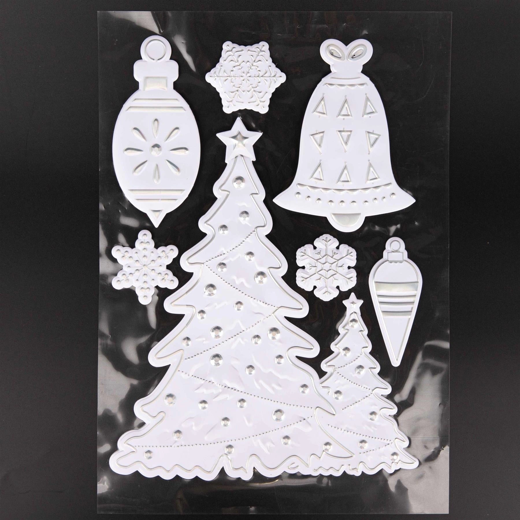 8 Christmas Window Stickers 3D Santa Snowflake Snowman Reusable Decal Xmas Decor
