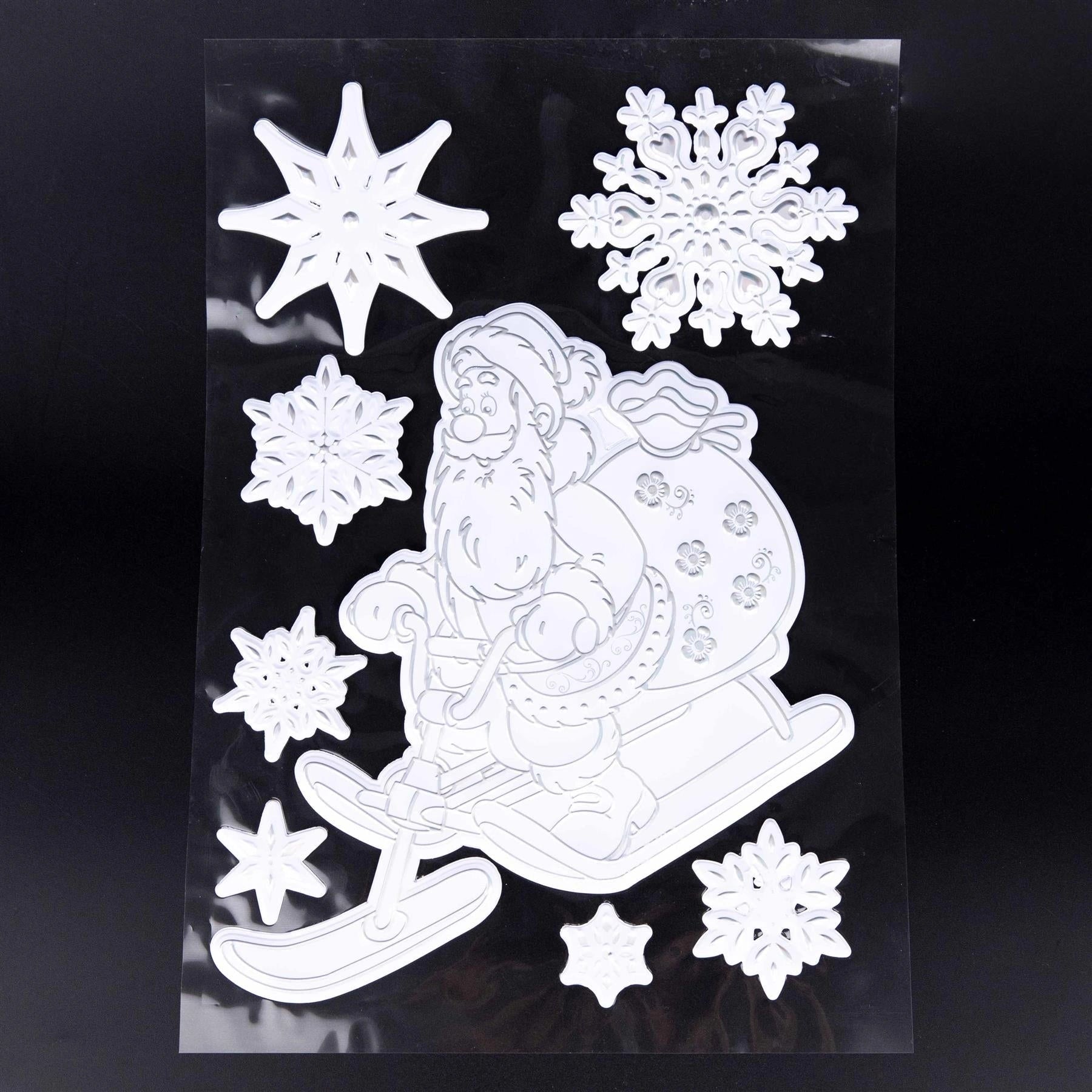8 Christmas Window Stickers 3D Santa Snowflake Snowman Reusable Decal Xmas Decor