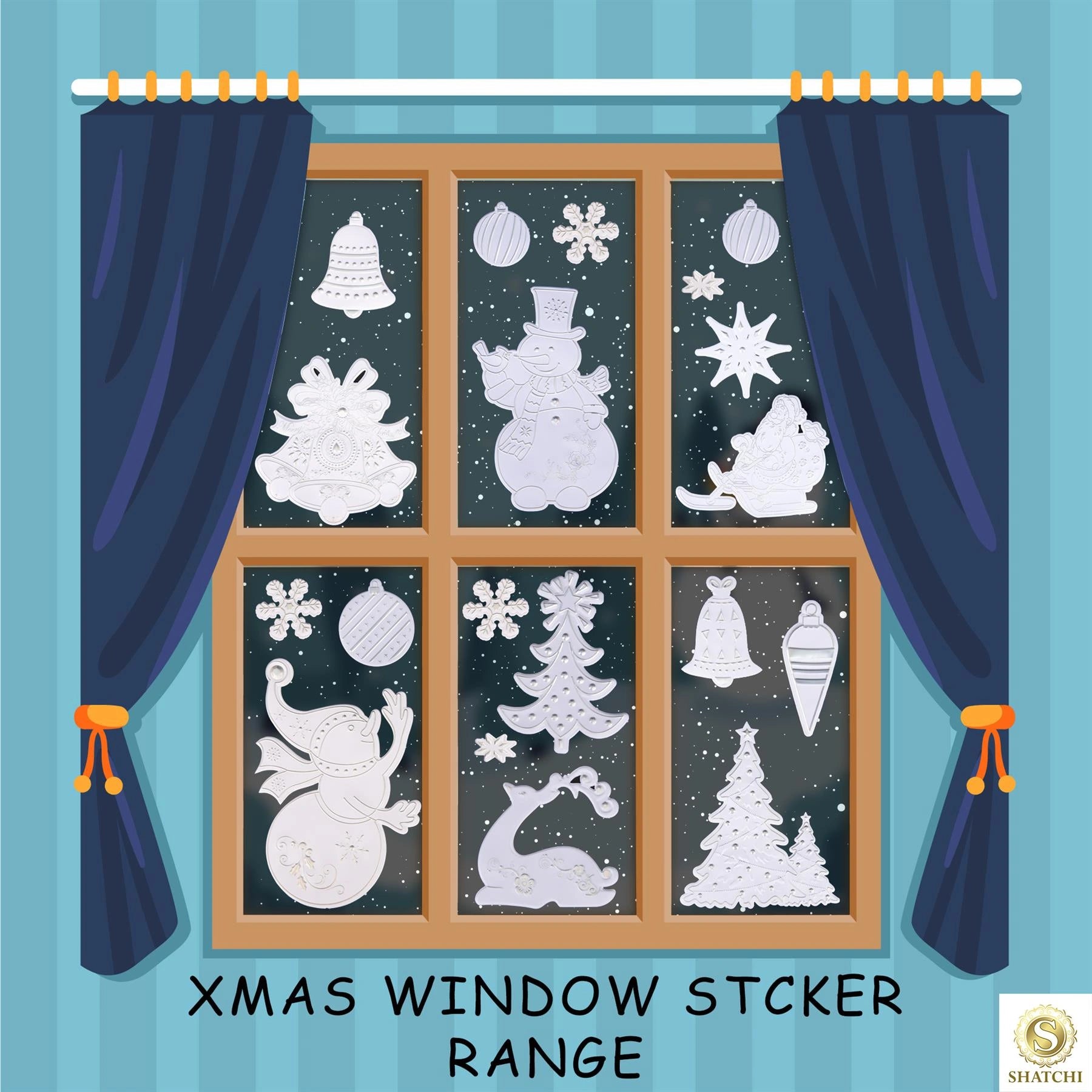 8 Christmas Window Stickers 3D Santa Snowflake Snowman Reusable Decal Xmas Decor