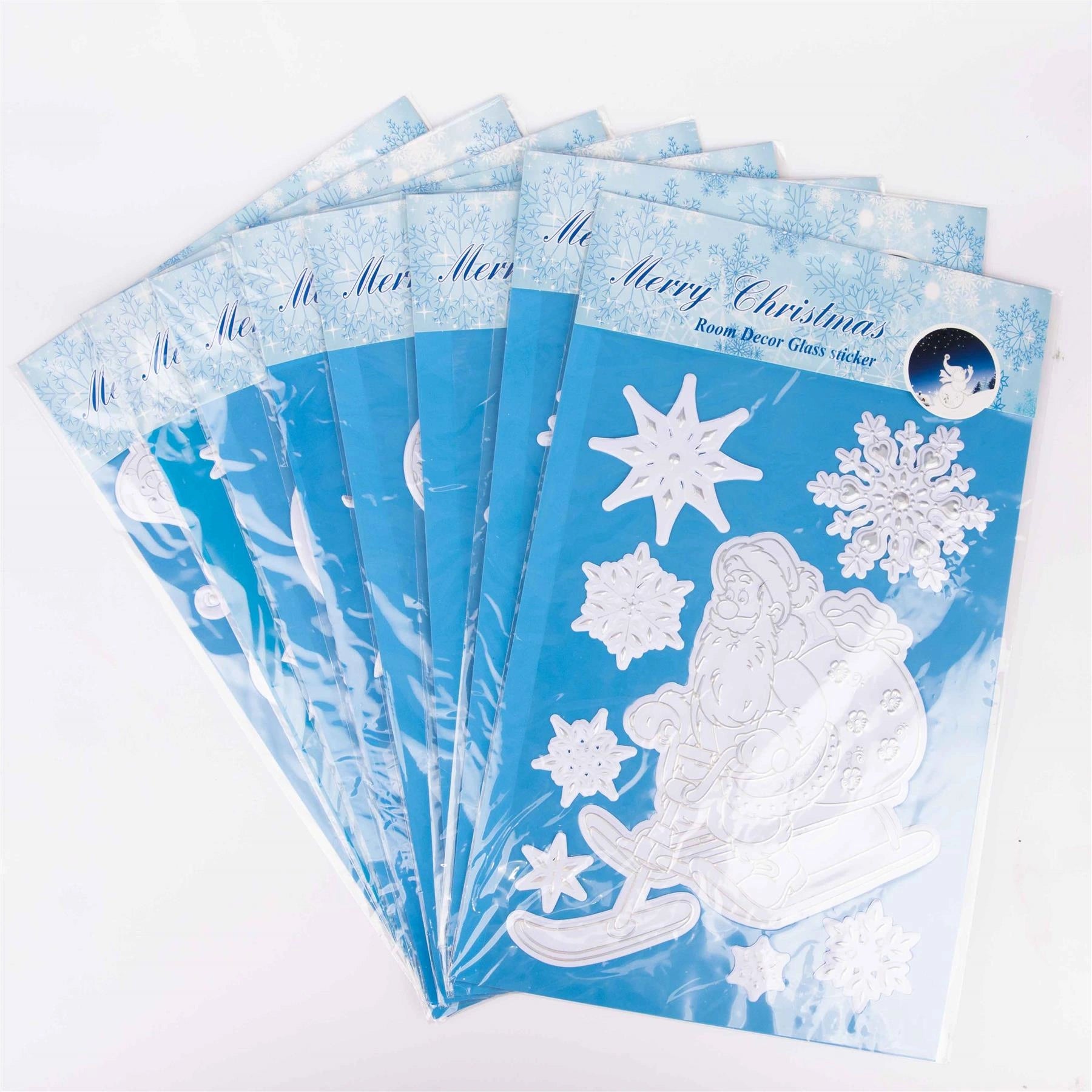 8 Christmas Window Stickers 3D Santa Snowflake Snowman Reusable Decal Xmas Decor