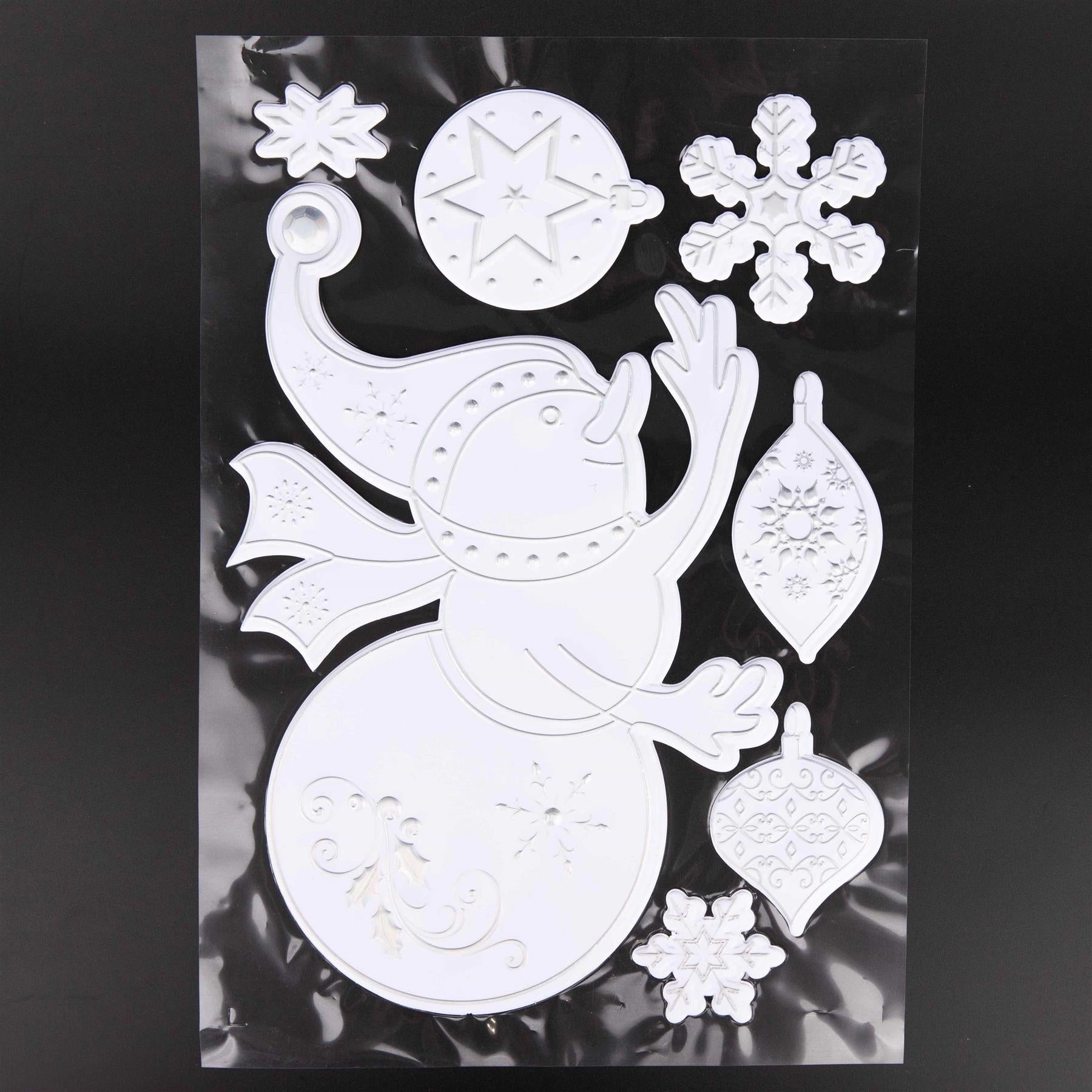 8 Christmas Window Stickers 3D Santa Snowflake Snowman Reusable Decal Xmas Decor