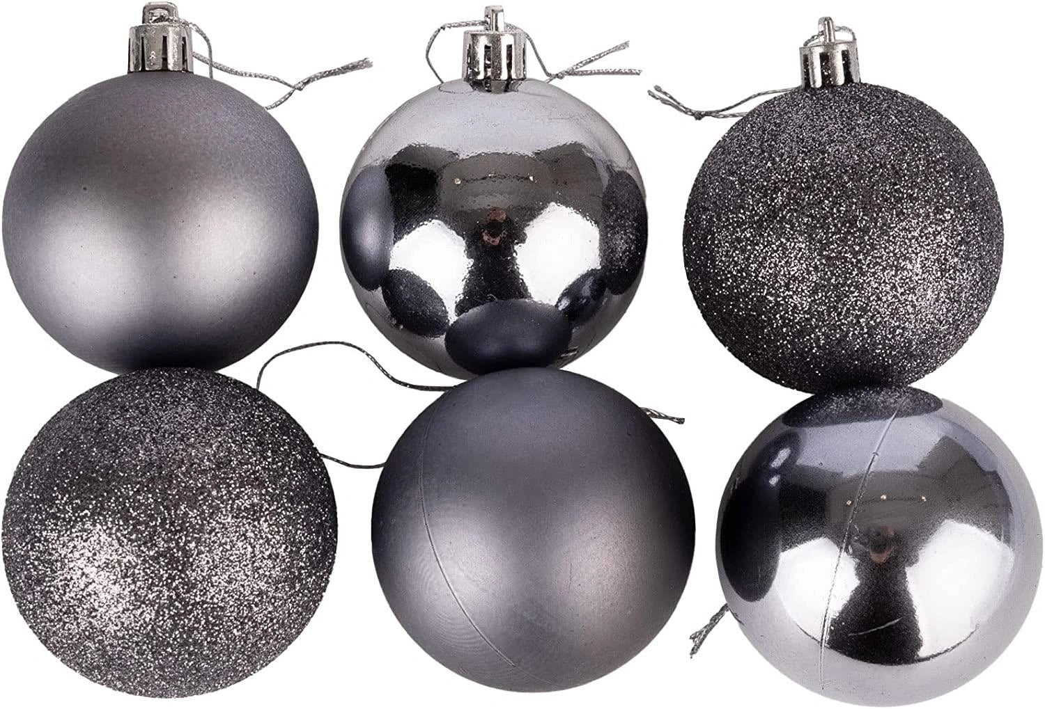 6X Christmas Baubles Tree Ornament Dark Grey Balls Xmas Hanging Decoration 10cm