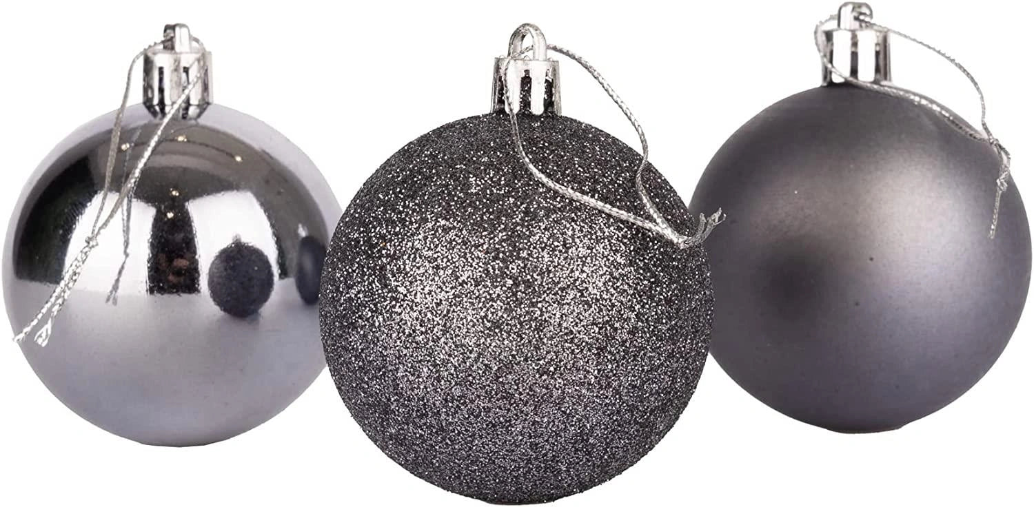 Baubles Dark Grey 10Cm 6Pcs Set Pvc